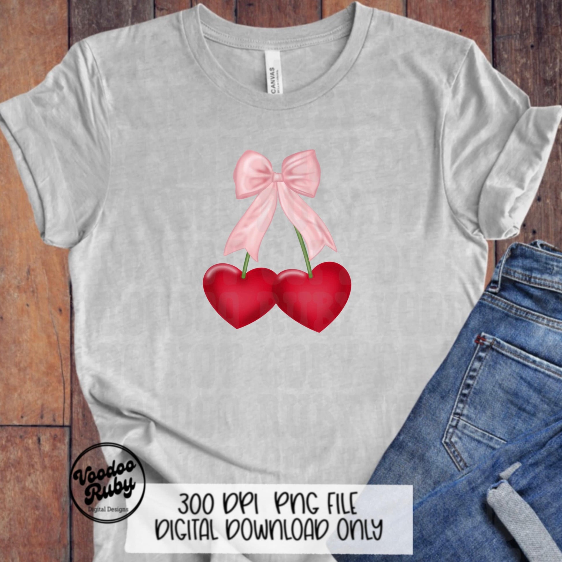 Coquette Heart Cherries PNG Design Pink Bow PNG Coquette Aesthetic DTF Cherry Sublimation Digital Download