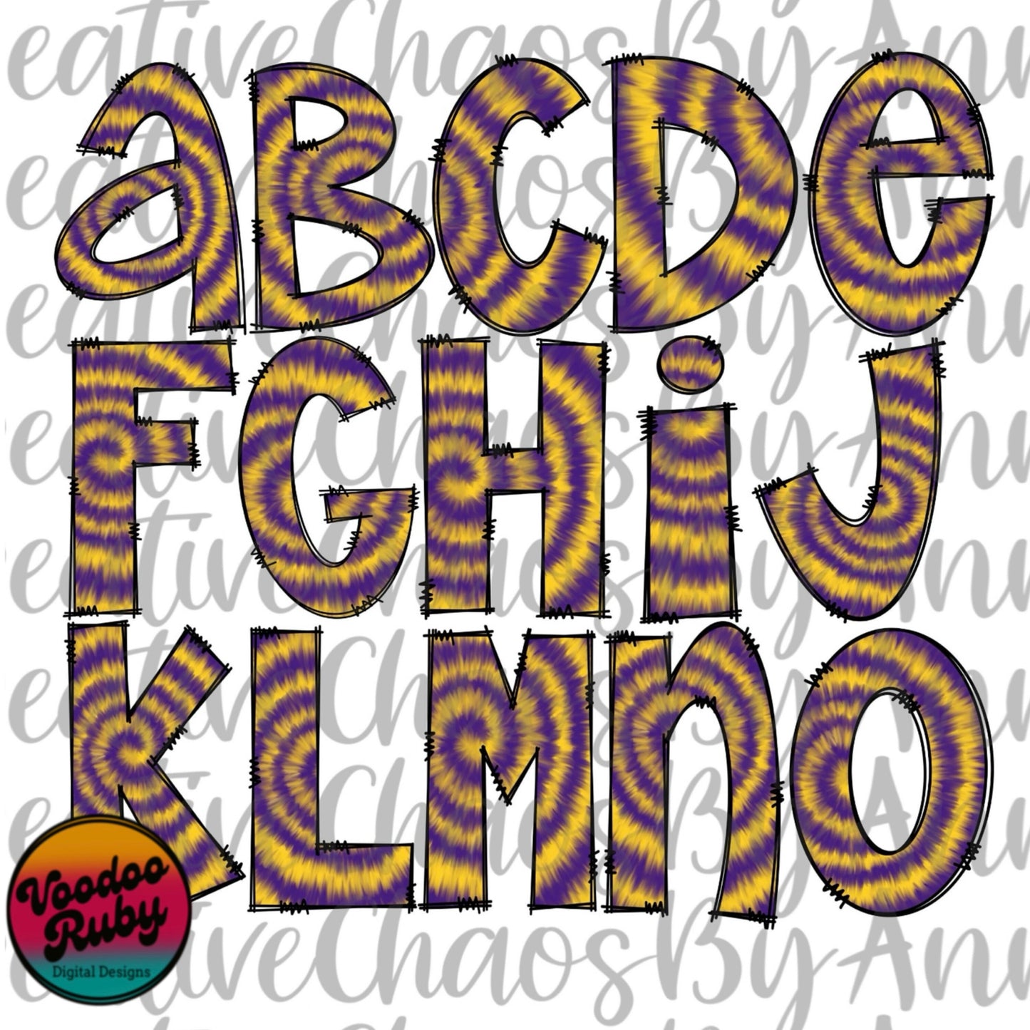 Purple Gold Doodle Letters PNG Tie Dye Football Alphabet Bundle png Doodle Alphabet Hand Drawn Digital Download Sublimation DTF Printable