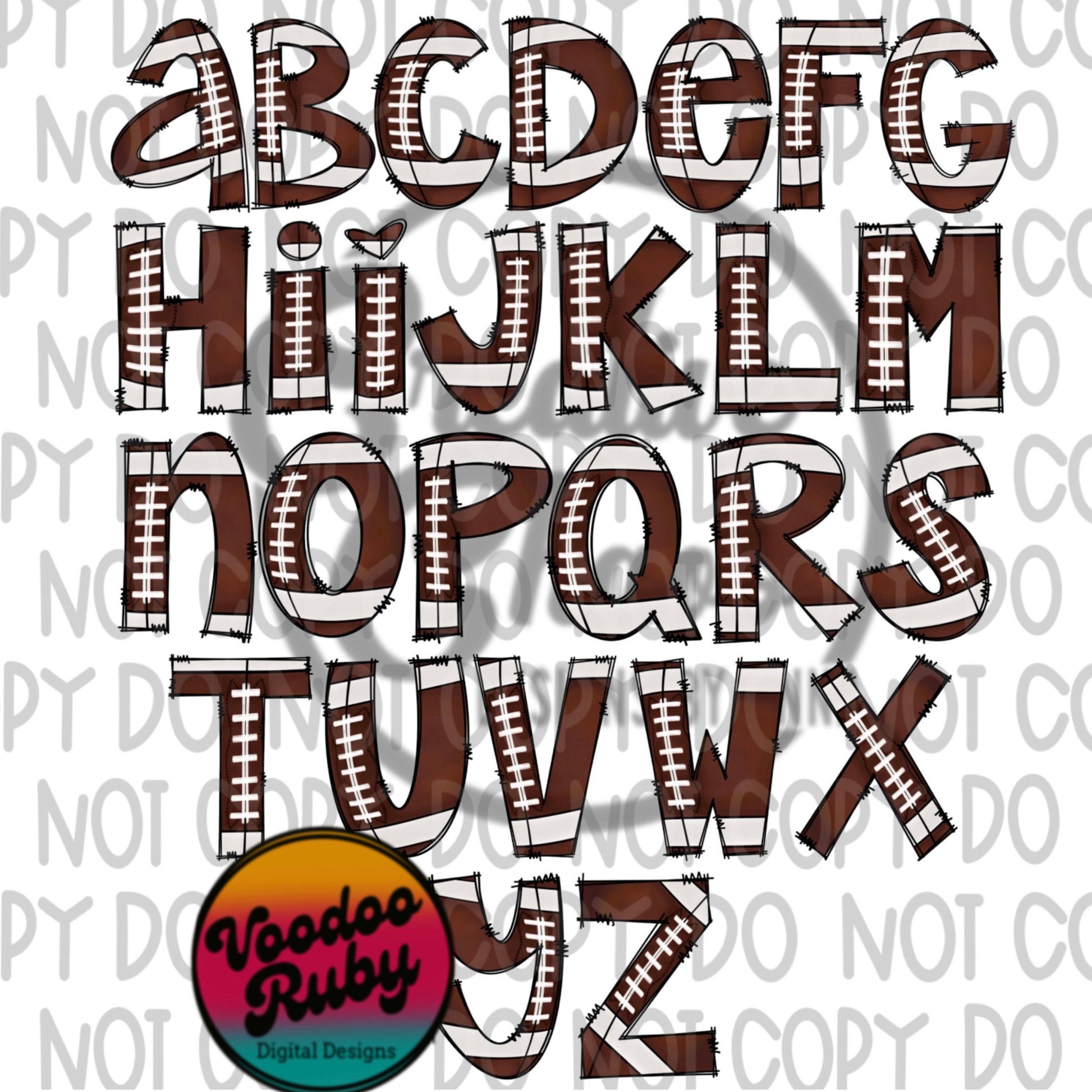 Football Doodle Letters Sublimation Alphabet Bundle PNG Hand Drawn Alphabet Alpha Pack Digital Download Football DTF Printable