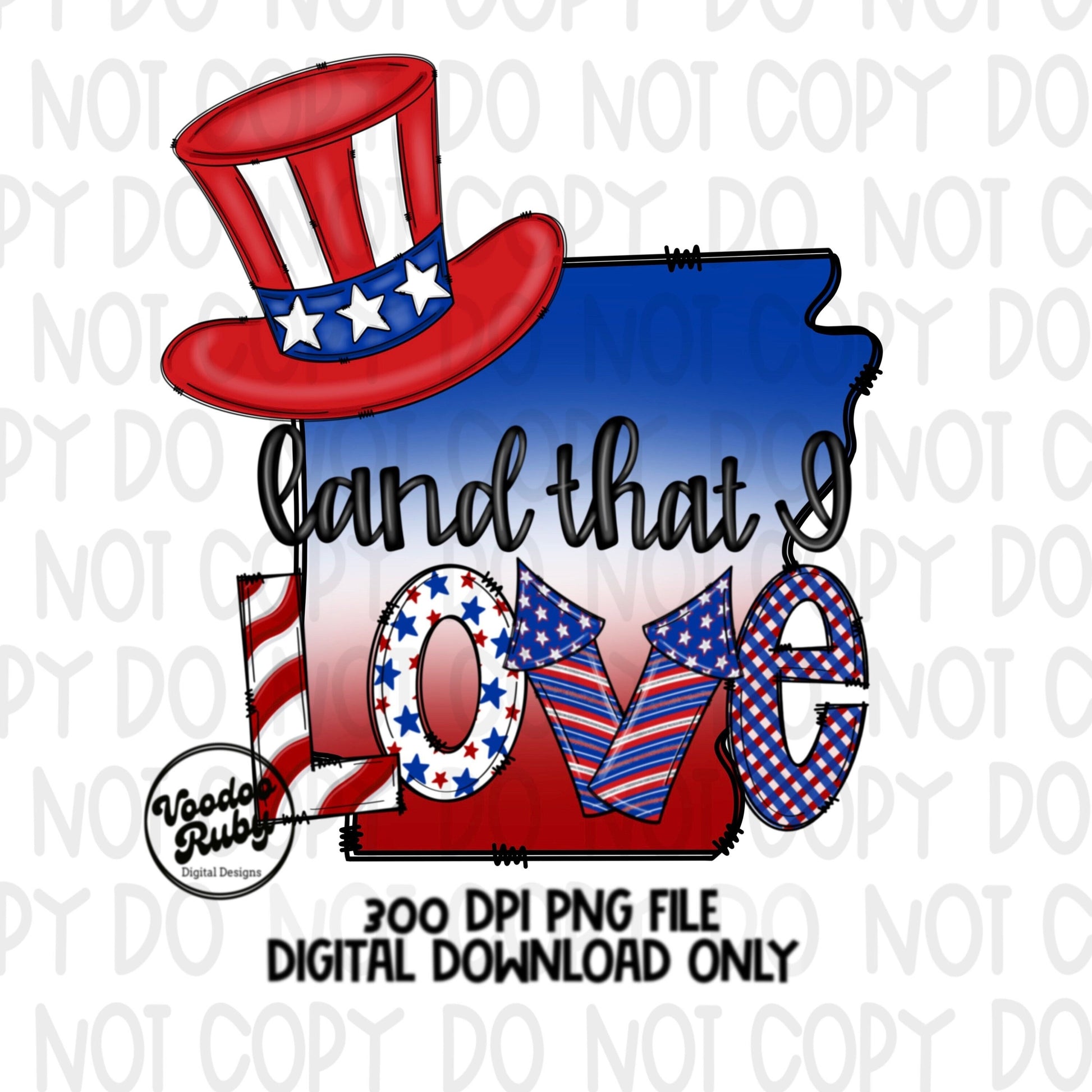 Arkansas PNG Design 4th of July png Sublimation Hand Drawn Digital Download USA Red White Blue Land That I Love dtf Printable Clip Art