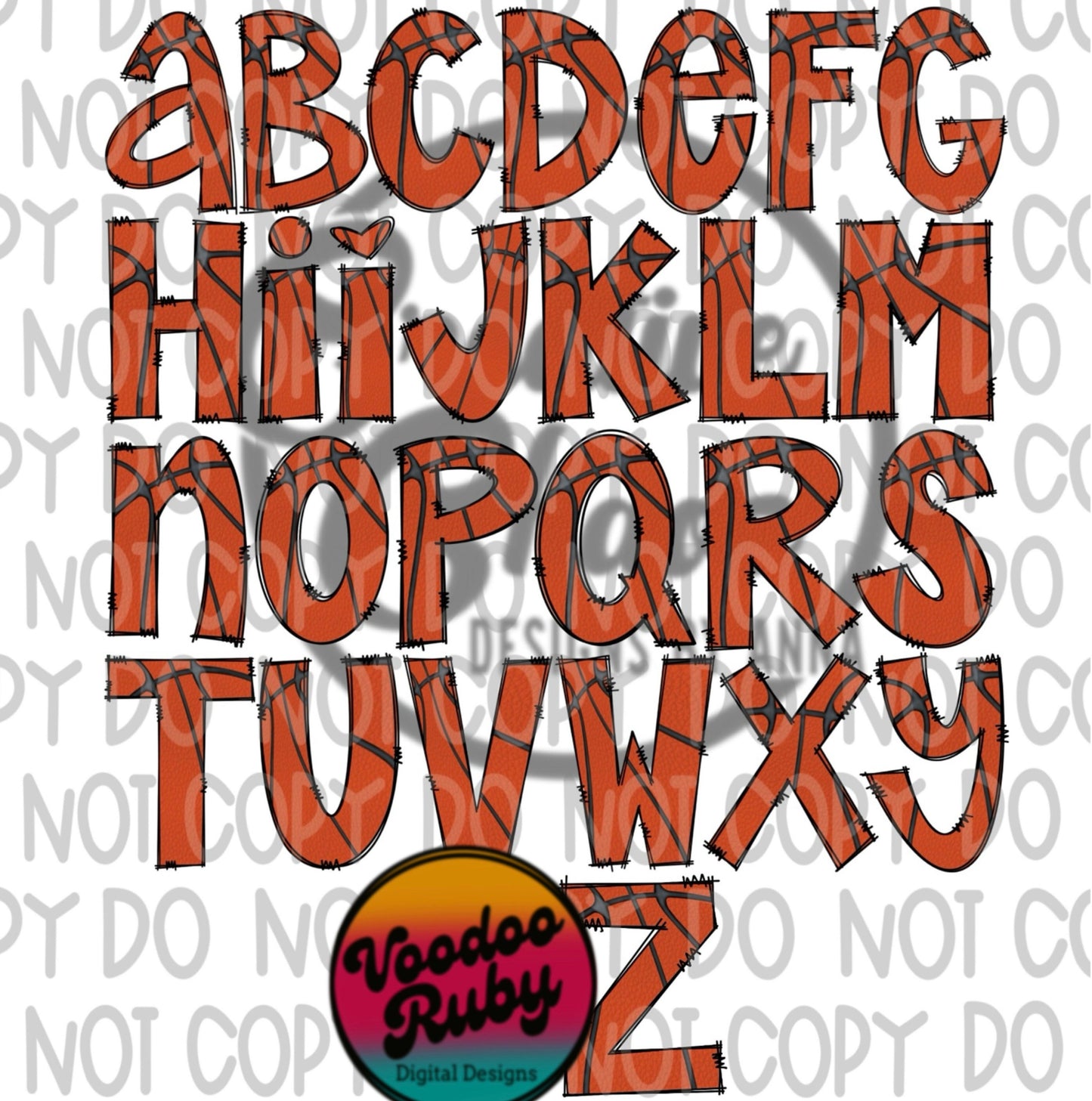 Basketball Doodle Alphabet PNG Bundle: Hand-Drawn Sublimation Clip Art (Digital Download)