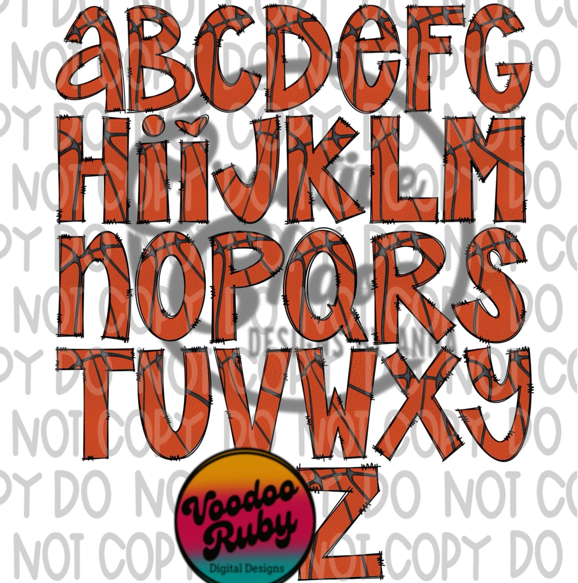 Basketball Doodle Alphabet PNG Bundle: Hand-Drawn Sublimation Clip Art (Digital Download)