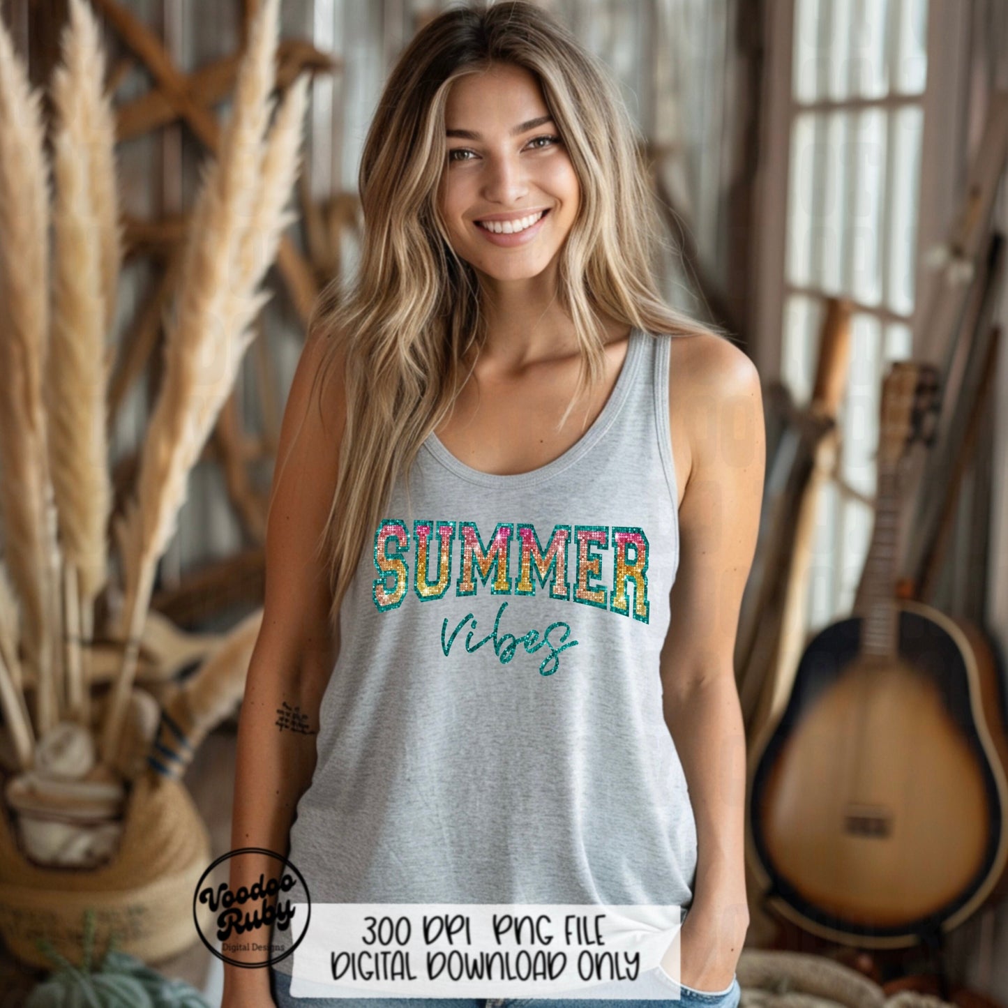 Summer Vibes PNG Design, Glitter Sublimation Digital Download, Summer Shirt Clip Art DTF