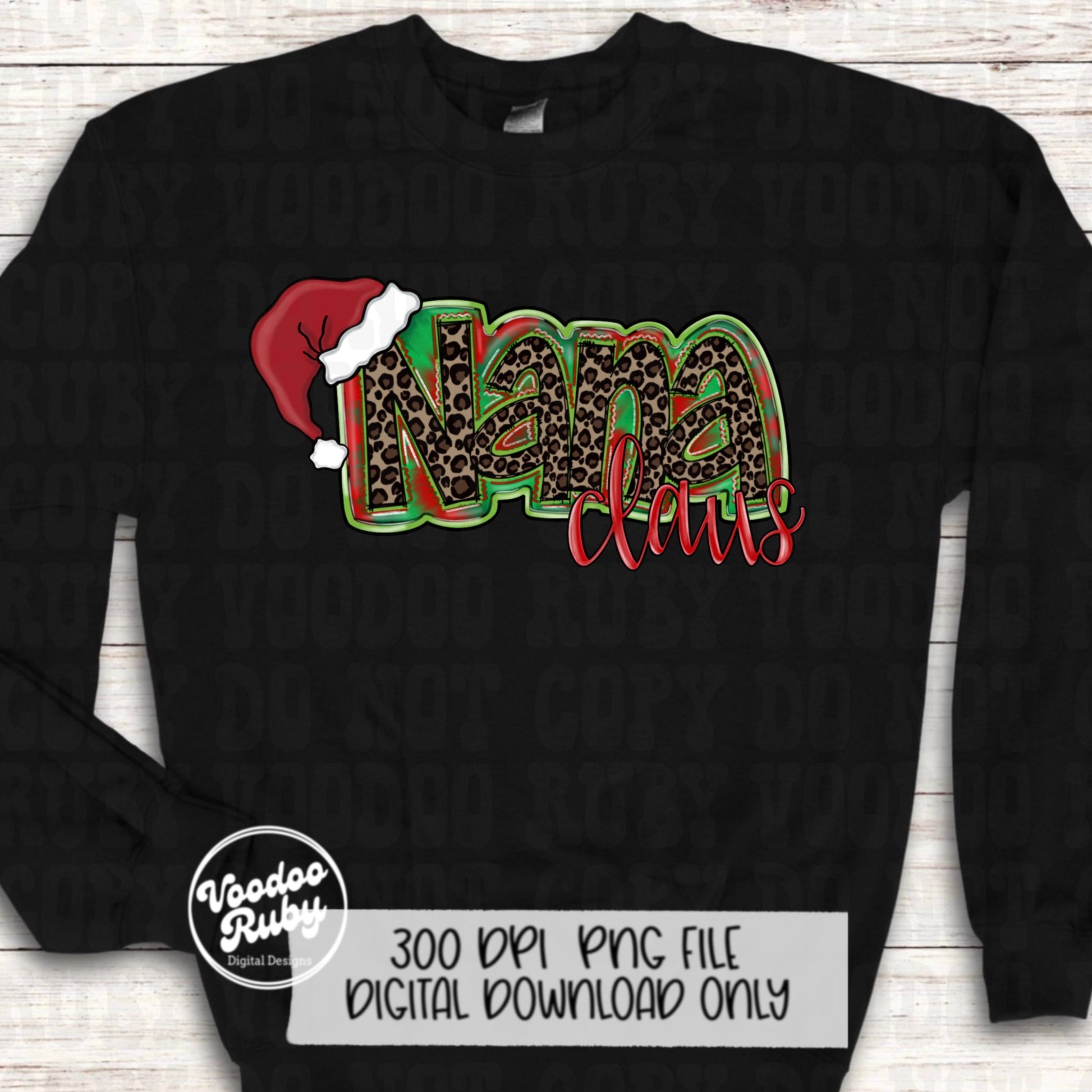 Nana Claus Leopard Christmas PNG: Hand-Drawn Santa Grandma Clip Art (Digital Download