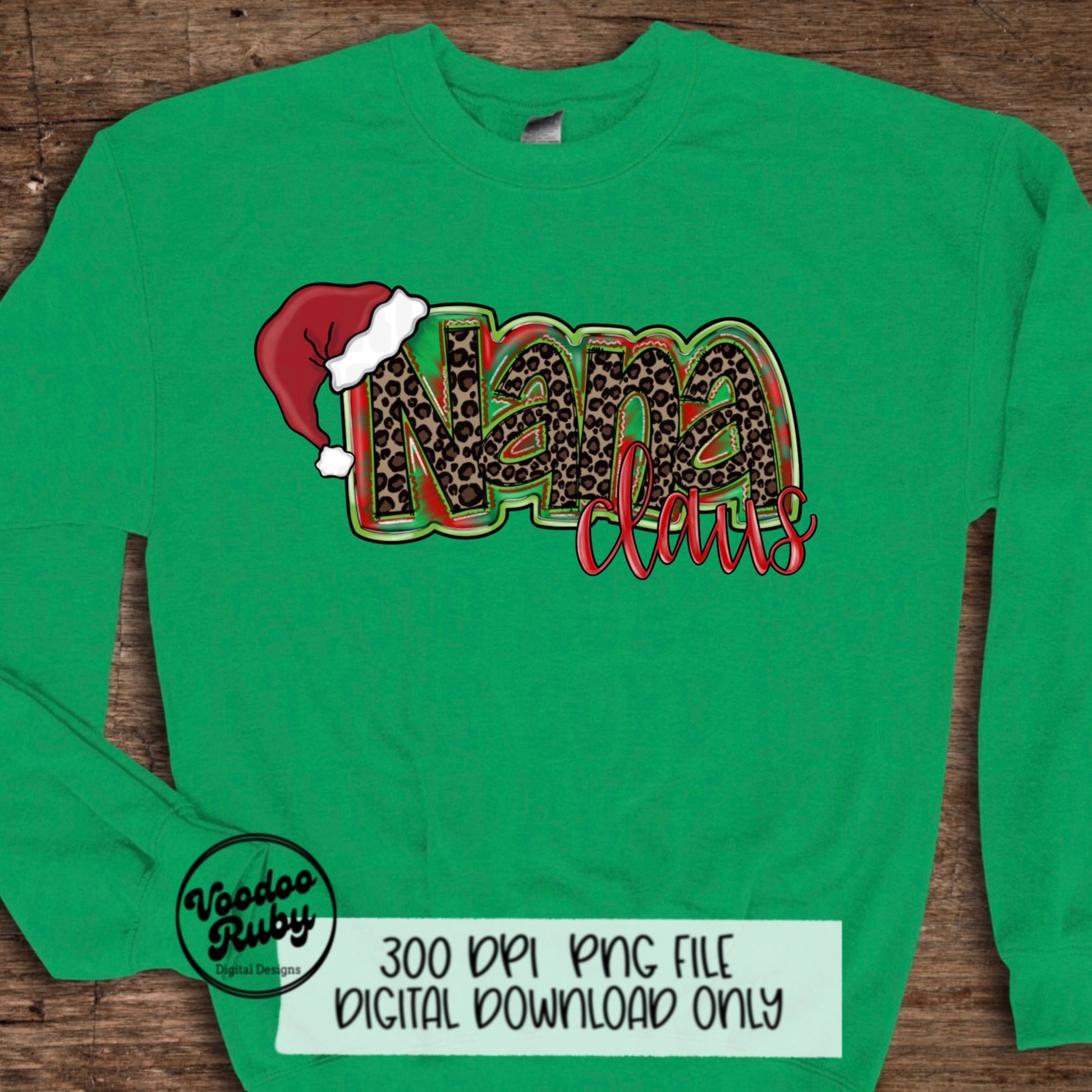 Nana Claus Leopard Christmas PNG: Hand-Drawn Santa Grandma Clip Art (Digital Download