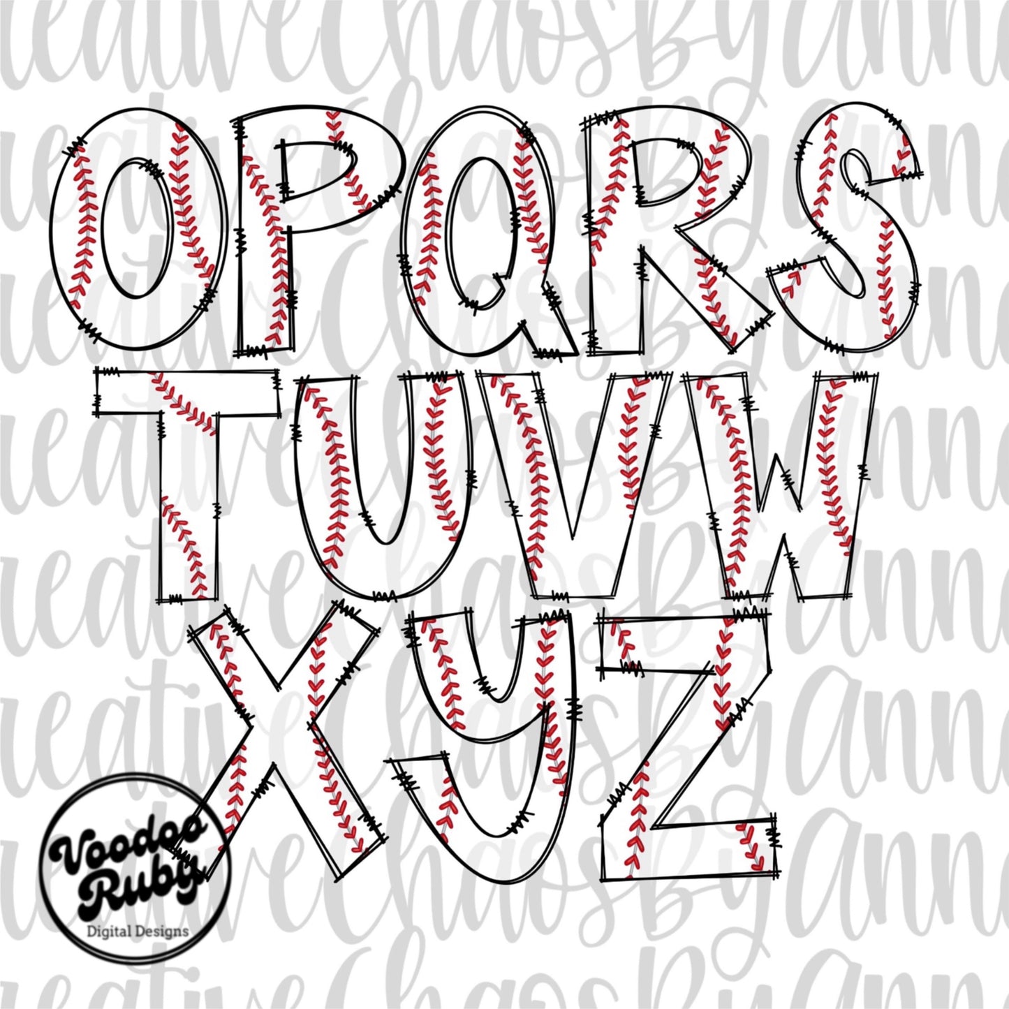 Baseball Doodle Alphabet PNG: Hand-Drawn Letters, Sublimation Design (Digital Download)