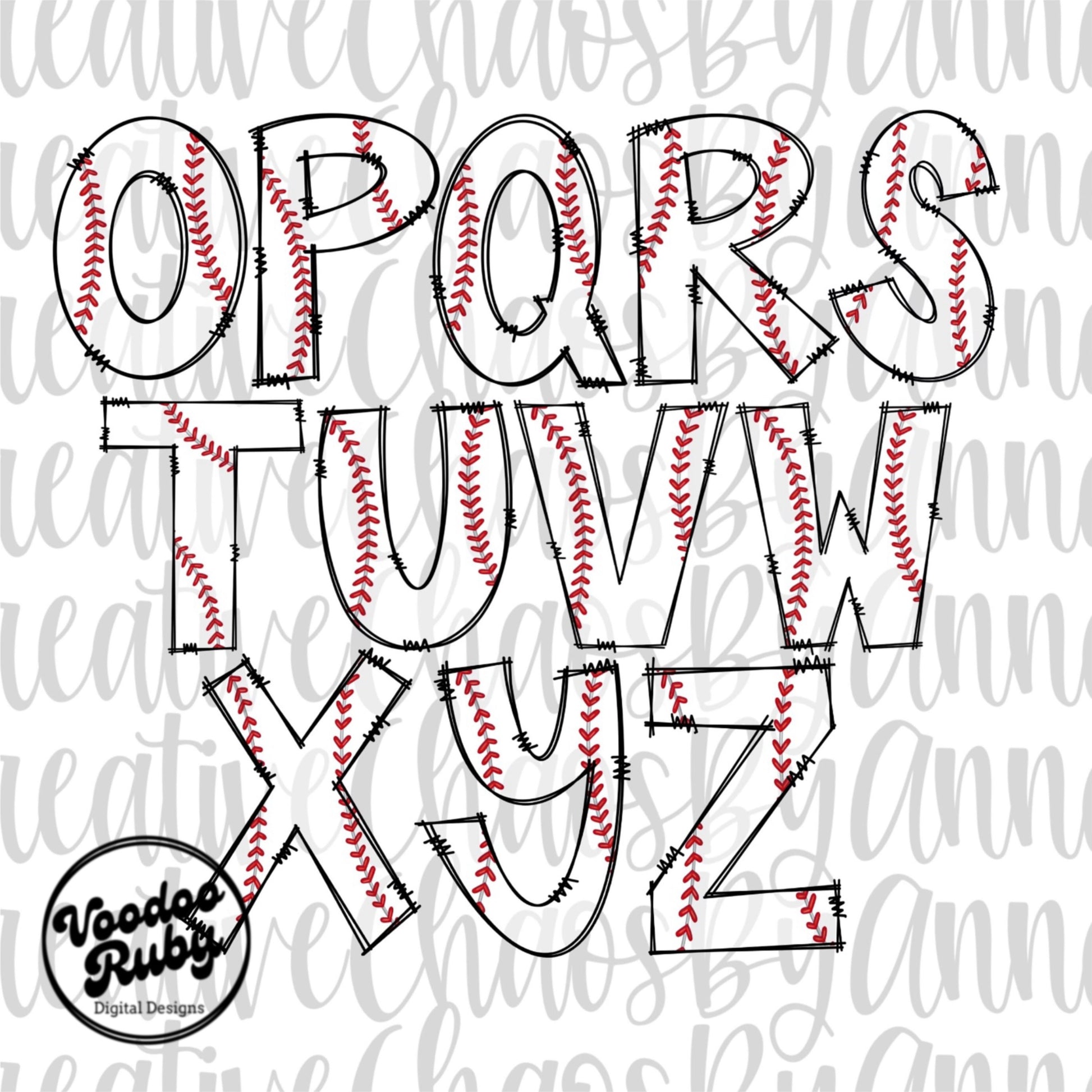 Baseball Doodle Alphabet PNG: Hand-Drawn Letters, Sublimation Design (Digital Download)
