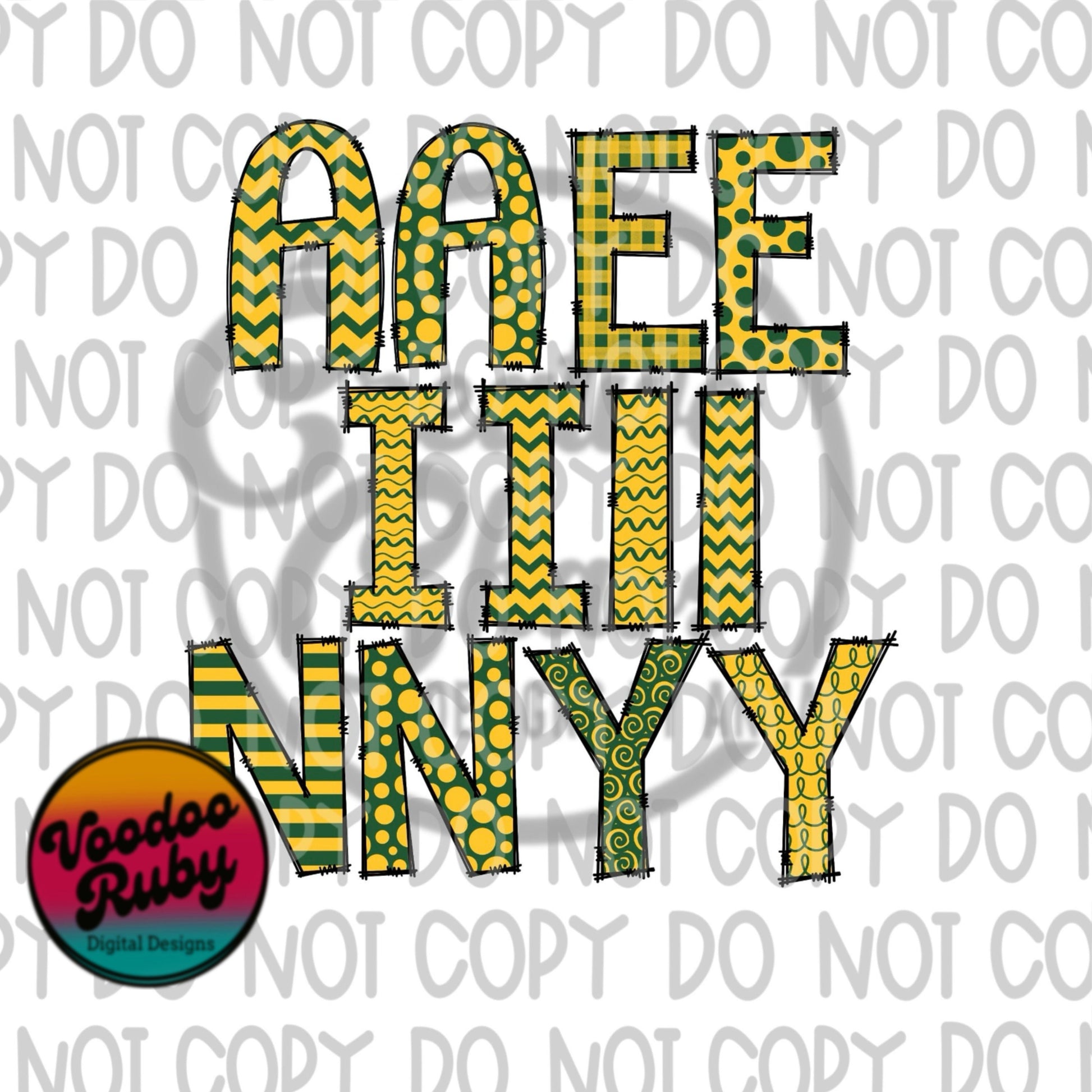 Doodle Letters PNG Alphabet Bundle Hand Drawn Alpha Pack Digital Download Green Gold Sublimation Alphabet Football PNG DTF Printable