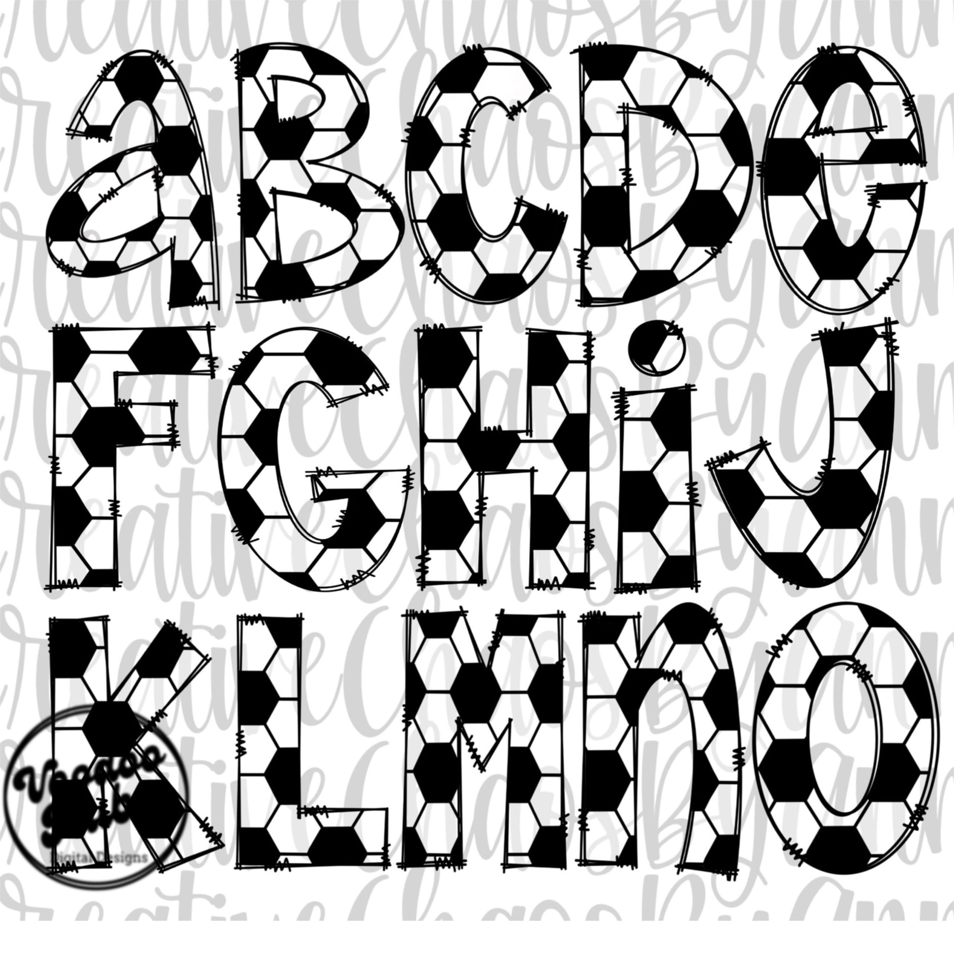 Soccer Doodle Alphabet PNG: Hand-Drawn Letters (Digital Download