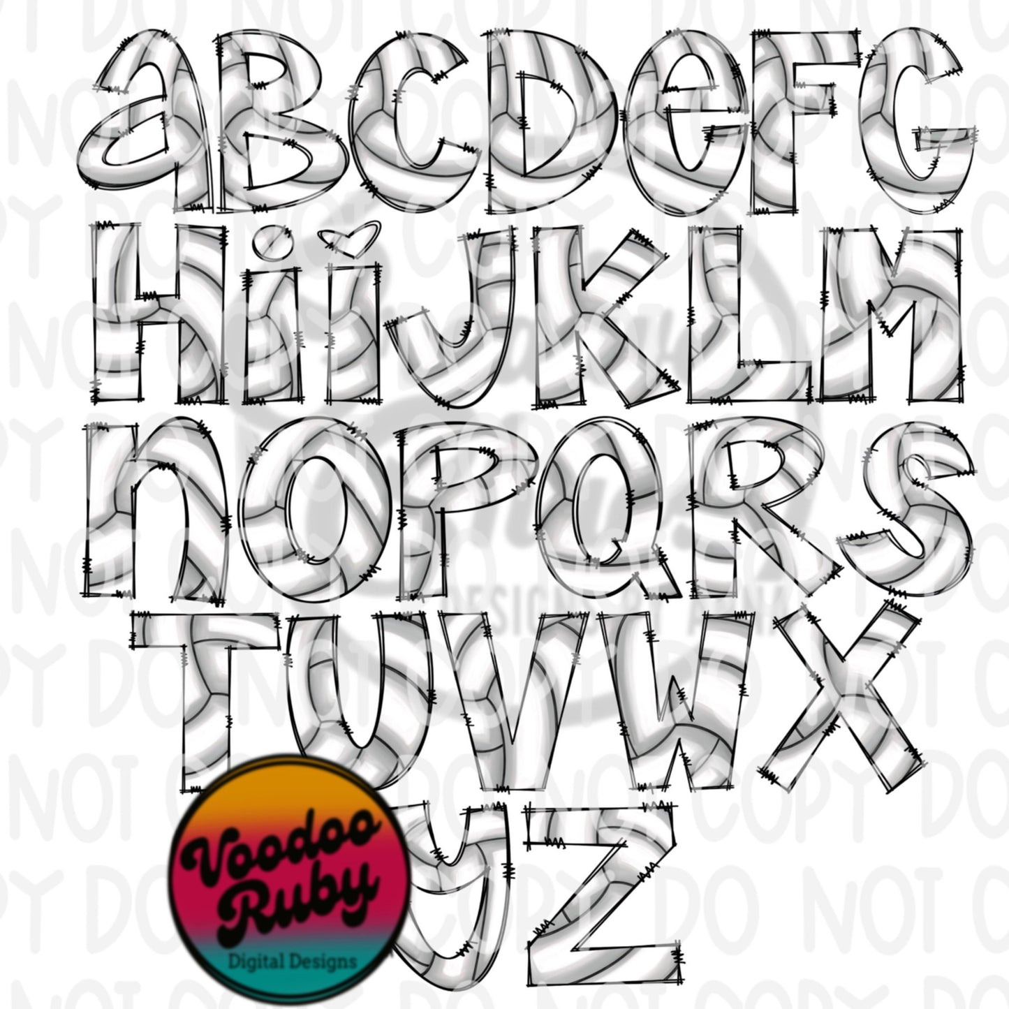 Volleyball Doodle Alphabet PNG Bundle: Hand Drawn Letters (Digital Download