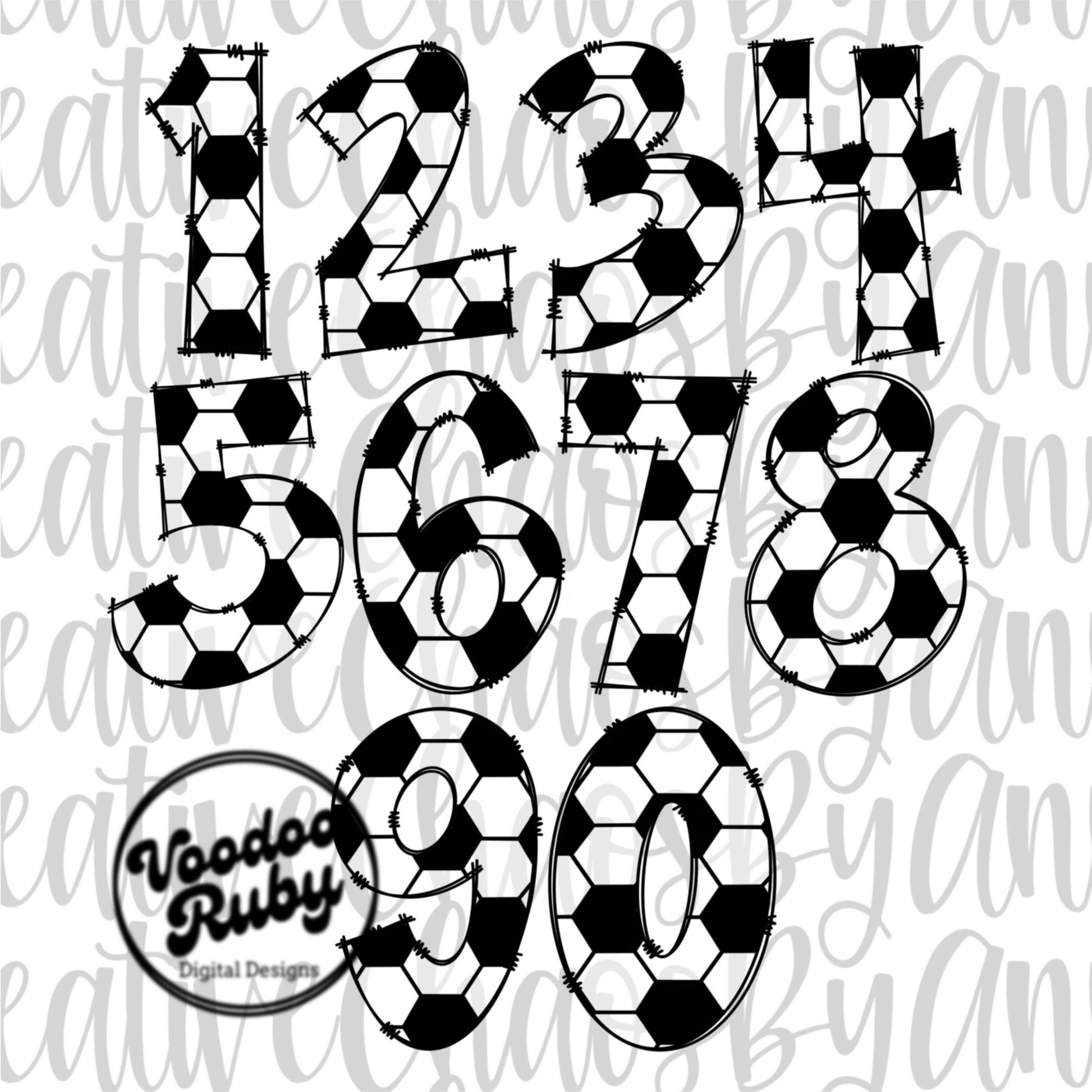 Soccer Doodle Numbers PNG Bundle: Hand-Drawn Clip Art (Digital Download