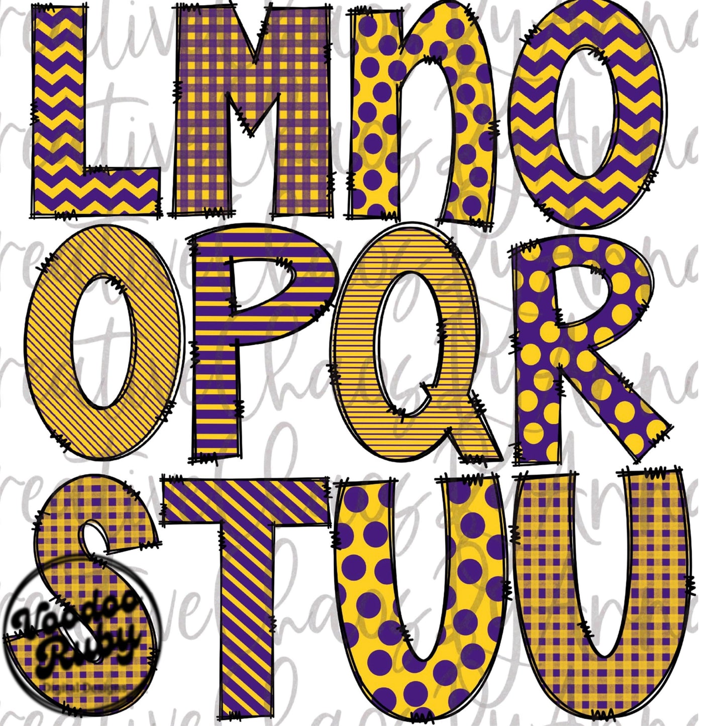 Purple Gold Doodle Letters PNG Doodle Letters Hand Drawn Digital Download Alpha Pack DTF Printable Sublimation Doodle Alphabet PNG