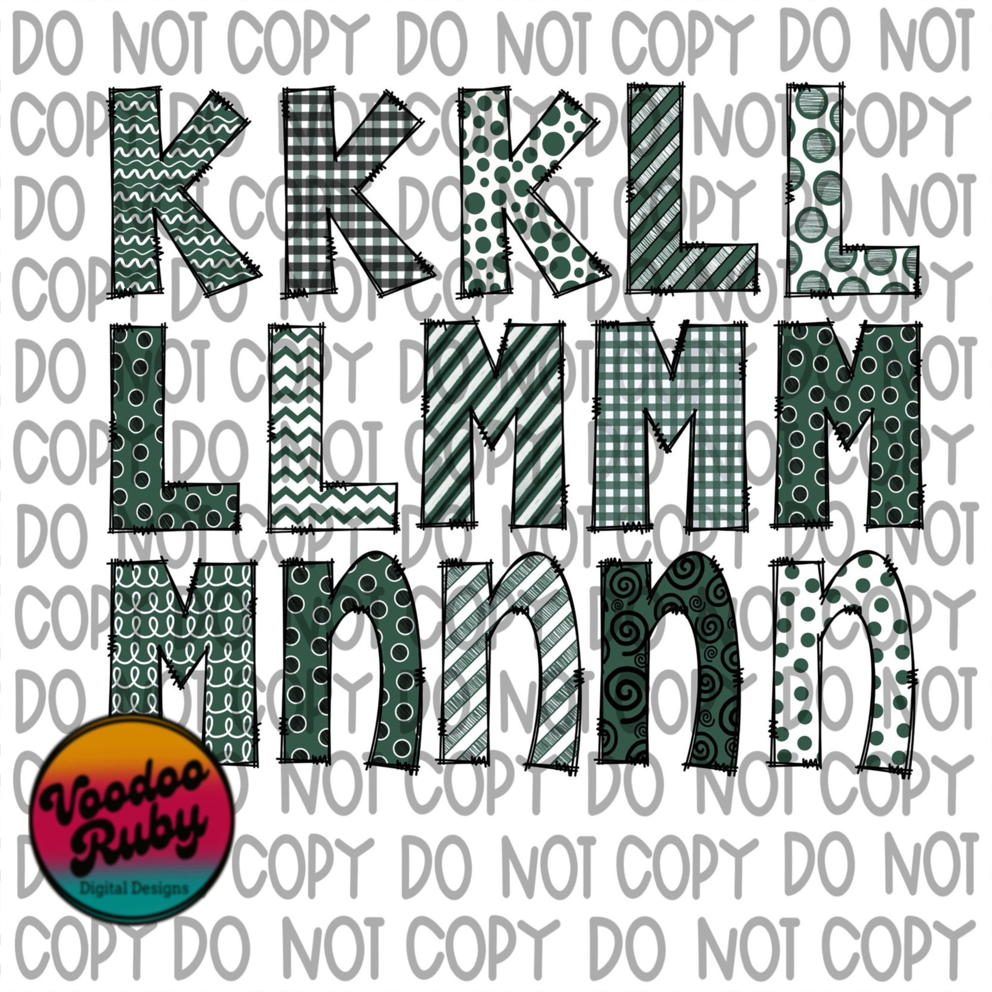 Green White Black Doodle Letters Sublimation Alphabet Bundle PNG Hand Drawn Sublimation Alphabet Alpha Pack Digital Download DTF Printable