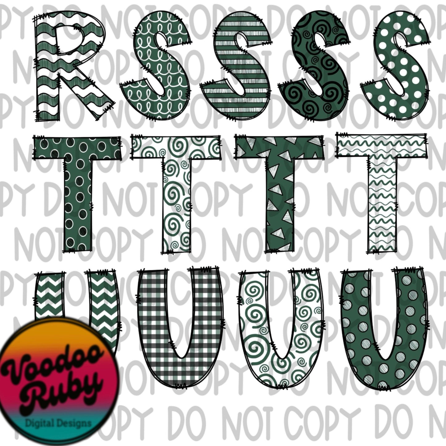 Green White Black Doodle Letters Sublimation Alphabet Bundle PNG Hand Drawn Sublimation Alphabet Alpha Pack Digital Download DTF Printable