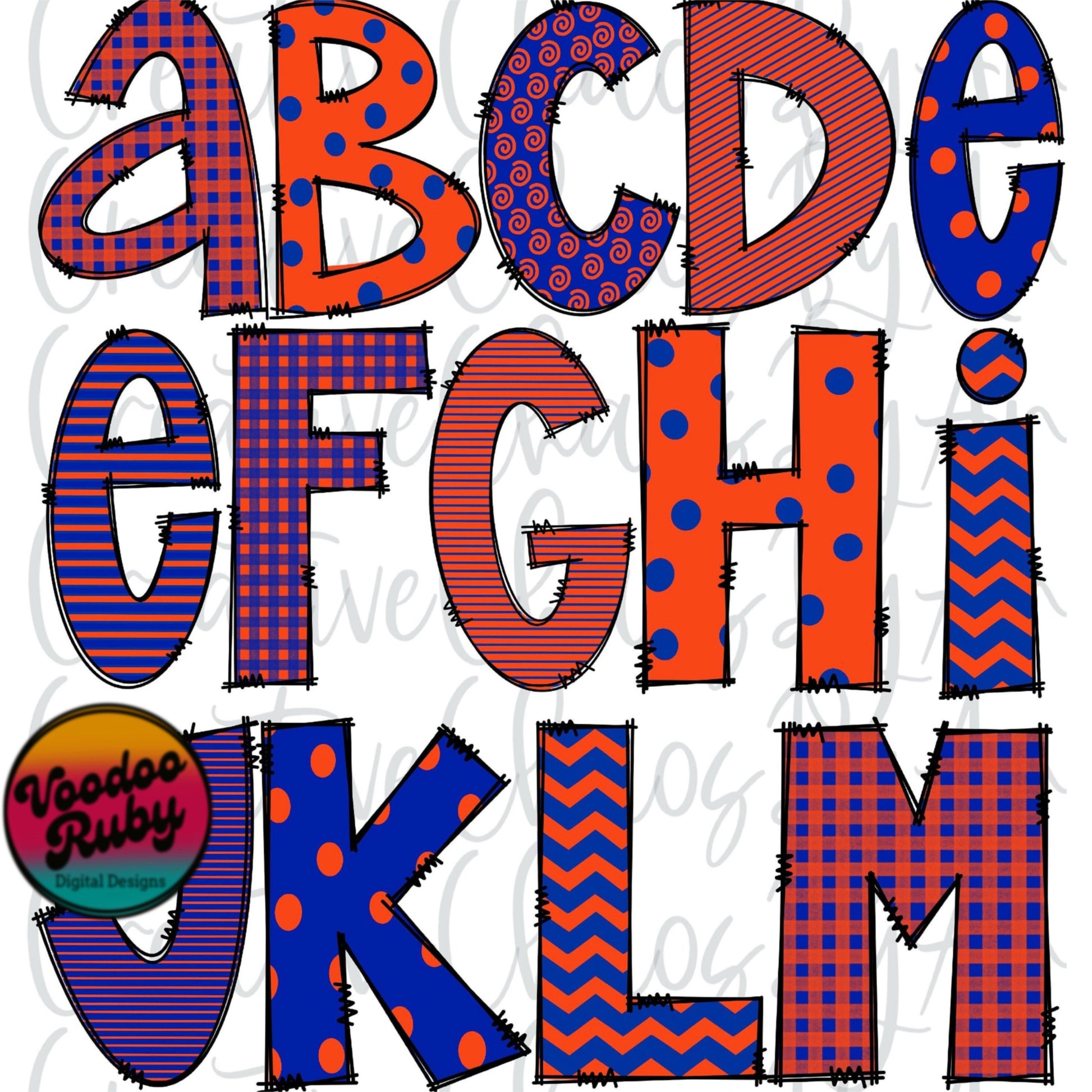Blue Orange Doodle Letters PNG Sublimation Alphabet Bundle Hand Drawn Font png Alpha Pack Digital Download Doodle Alphabet DTF Printable