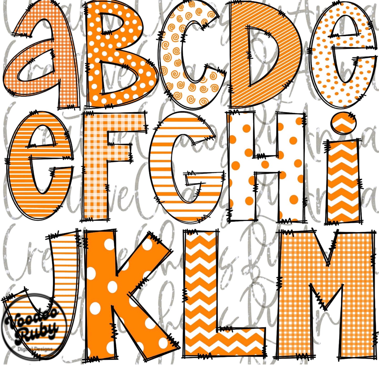 Orange White Doodle Letters PNG Alphabet Bundle Sublimation Hand Drawn Alpha Pack Digital Download Doodle Football Alphabet PNG DTF