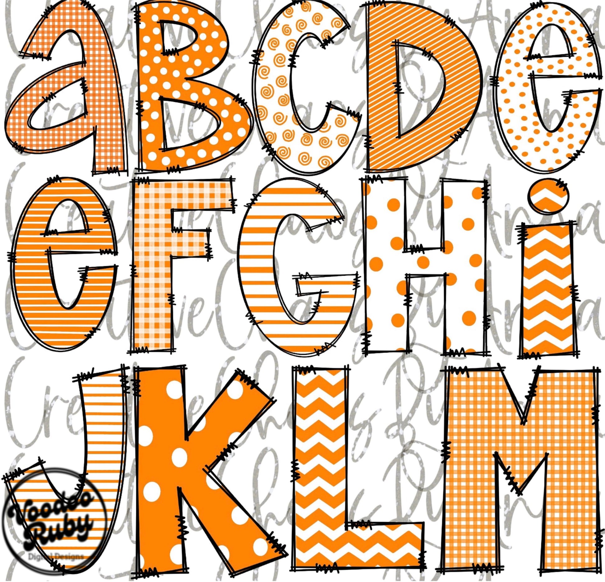 Orange White Doodle Letters PNG Alphabet Bundle Sublimation Hand Drawn Alpha Pack Digital Download Doodle Football Alphabet PNG DTF