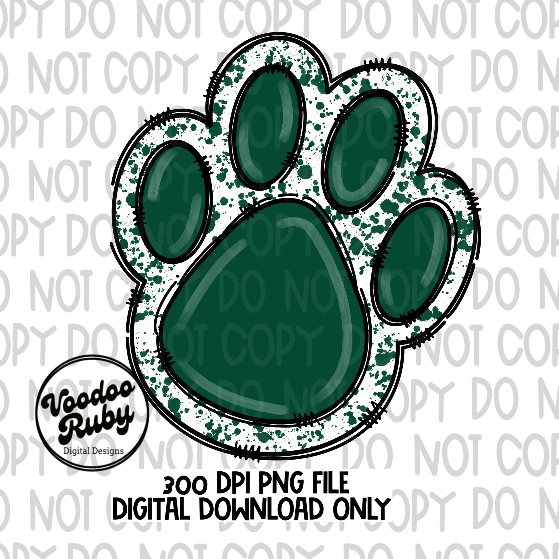 Green Paw PNG Design Sublimation Hand Drawn Digital Download Paw Print PNG Mascot DTF Printable Clip Art