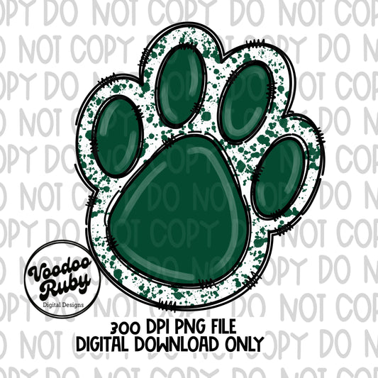 Green Paw PNG Design Sublimation Hand Drawn Digital Download Paw Print PNG Mascot DTF Printable Clip Art