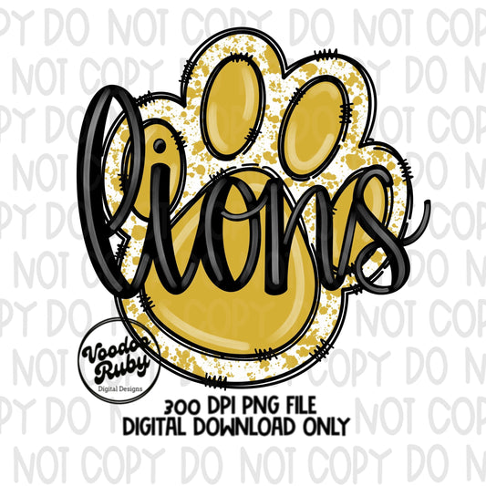 Lions PNG Design Sublimation Hand Drawn Digital Download Football PNG Yellow Gold Lions Clip Art Lions DTF Printable
