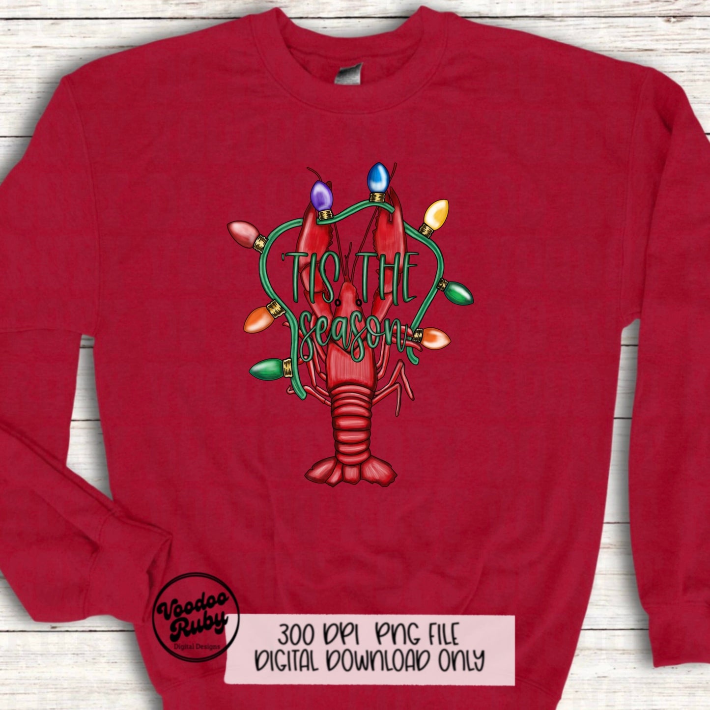 Christmas Crawfish PNG Design Merry Christmas png Hand Drawn Digital Download Tis The Season PNG Christmas Lights Cajun Christmas DTF