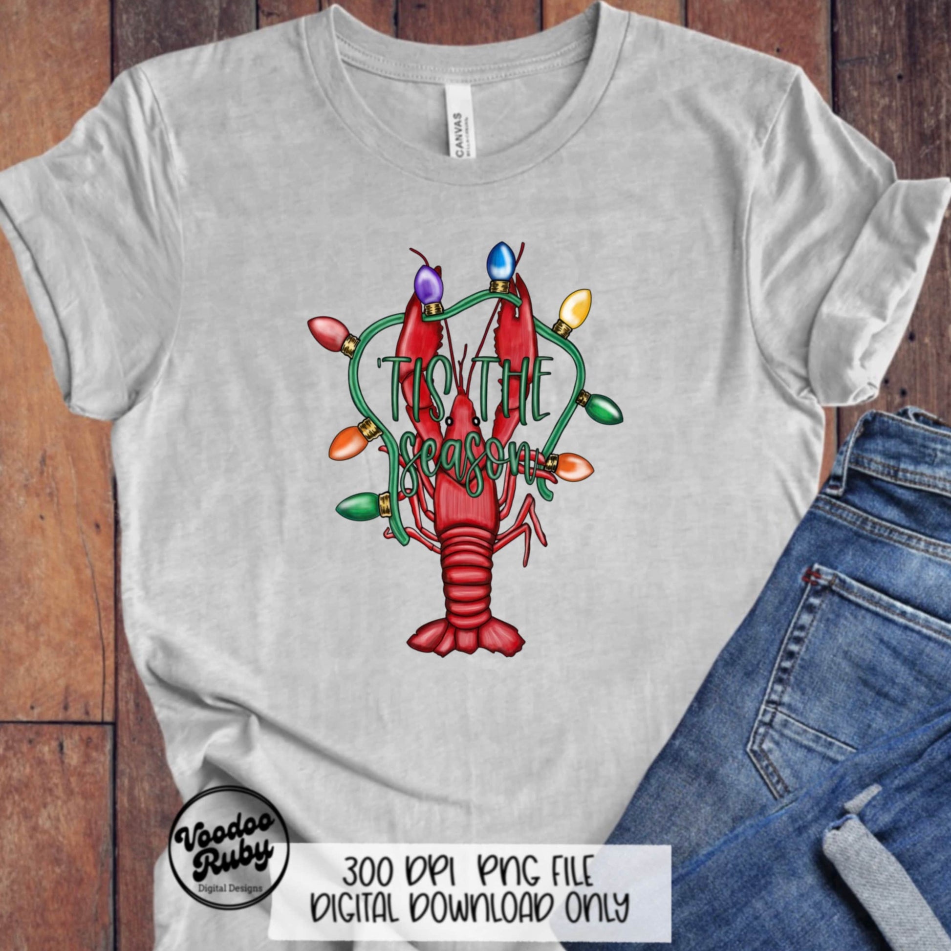 Christmas Crawfish PNG Design Merry Christmas png Hand Drawn Digital Download Tis The Season PNG Christmas Lights Cajun Christmas DTF