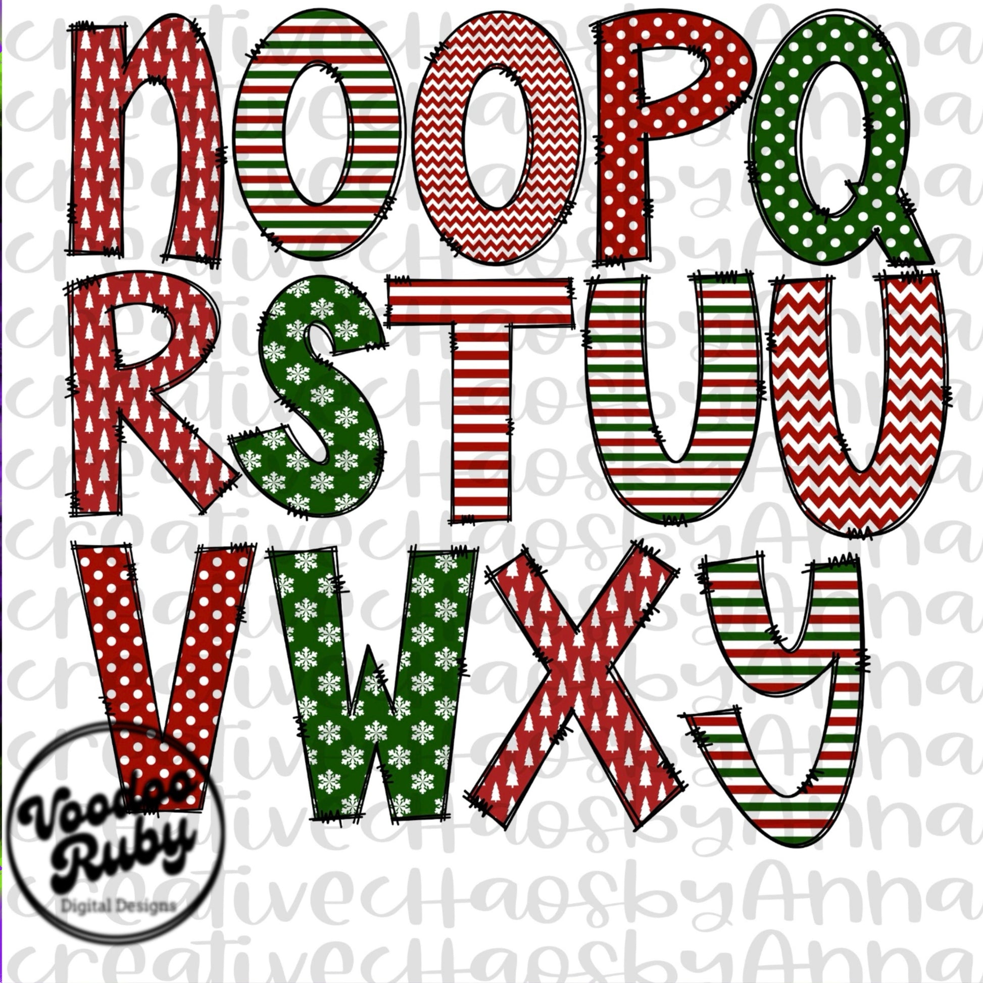 Christmas Doodle Alphabet PNG: Hand-Drawn Letters Clip Art (Digital Download)