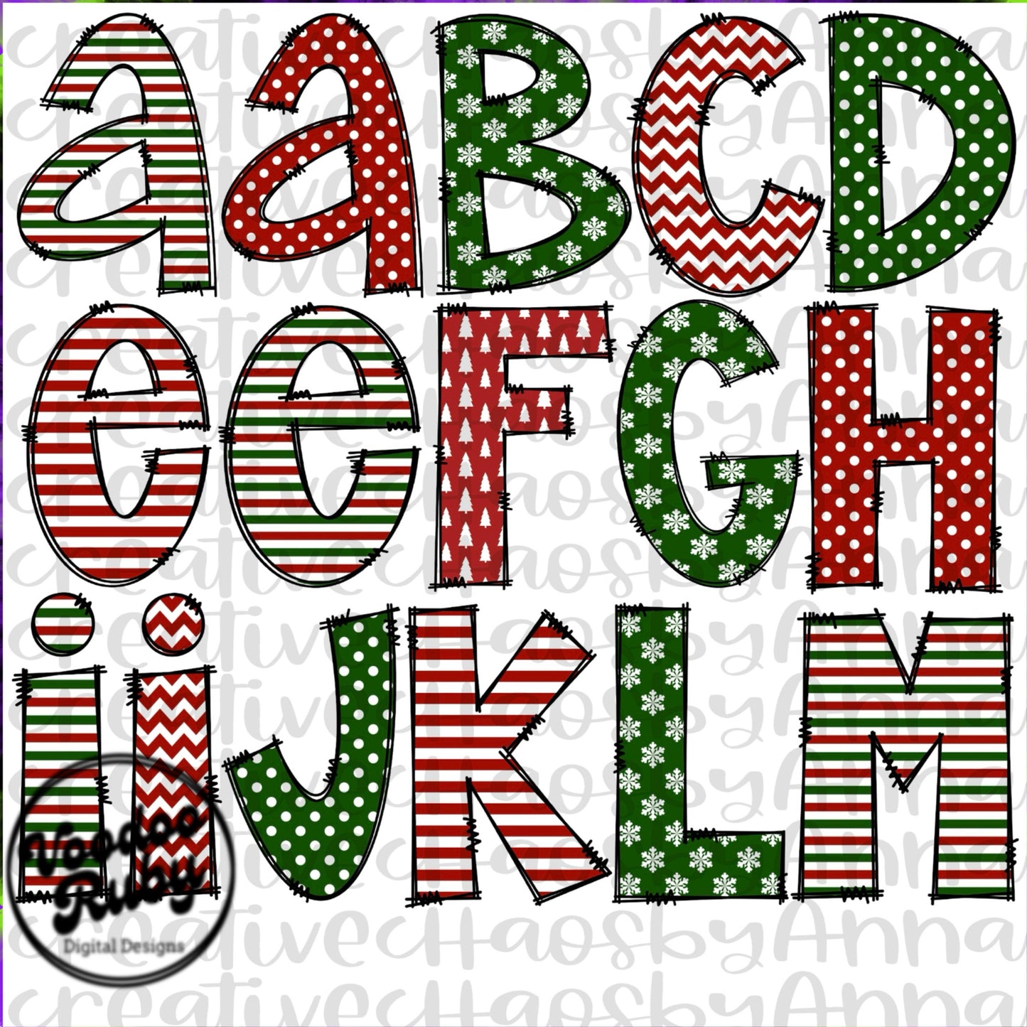 Christmas Doodle Alphabet PNG: Hand-Drawn Letters Clip Art (Digital Download)