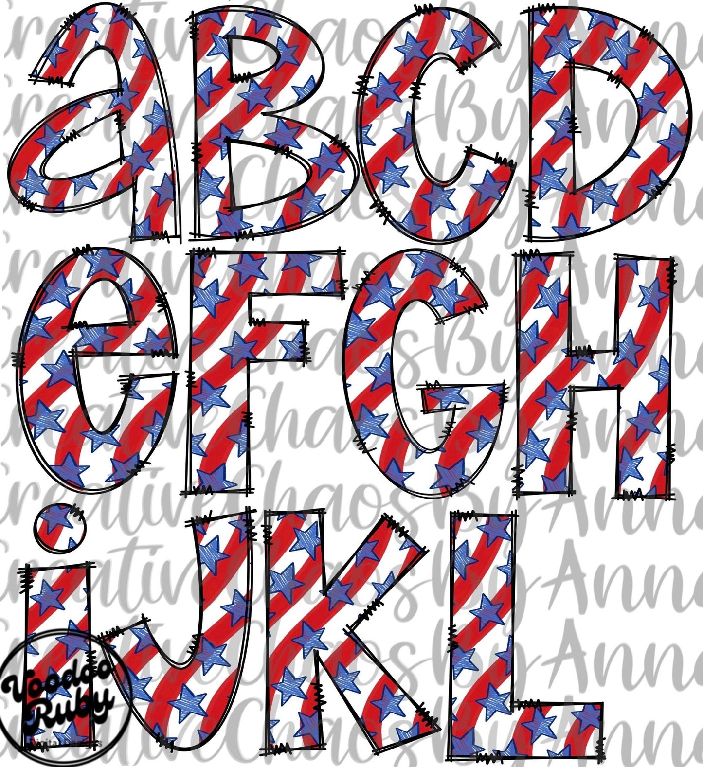 4th of July USA Doodle Letters PNG Bundle: American Alphabet Clip Art