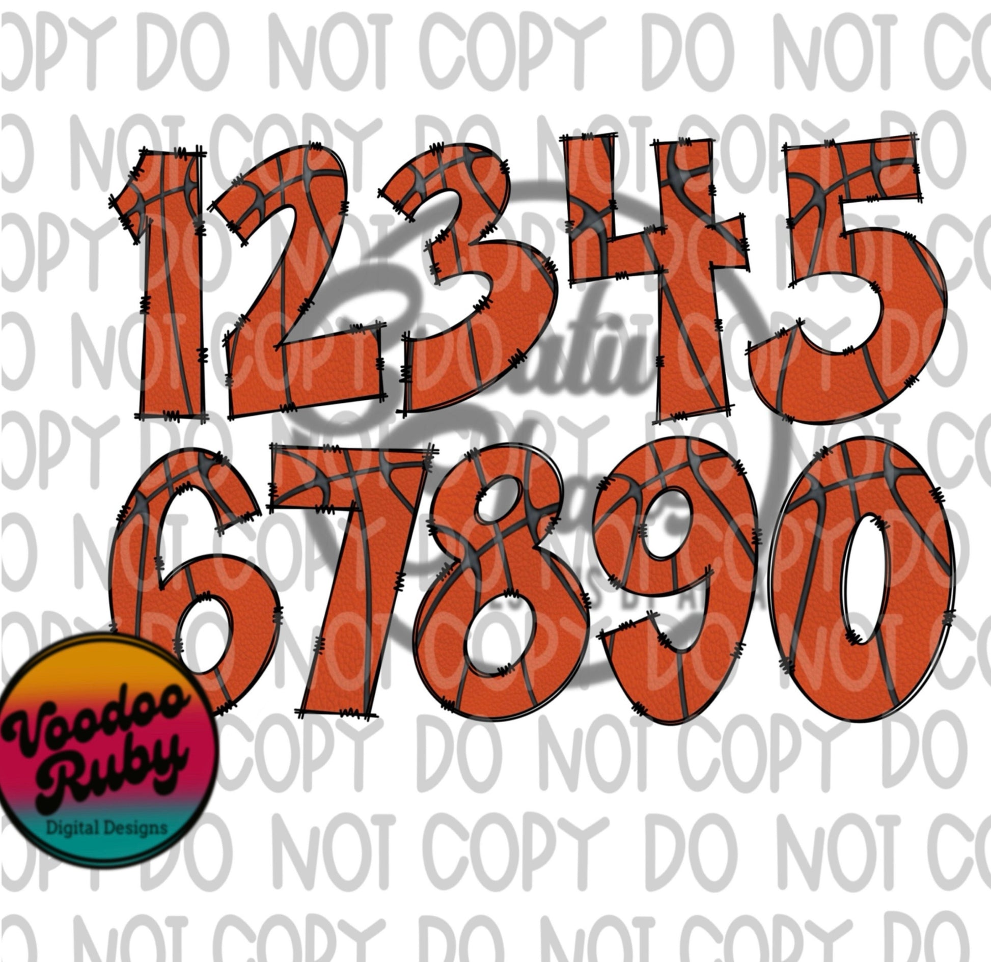Basketball Doodle Alphabet PNG Bundle: Hand-Drawn Numbers (Digital Download