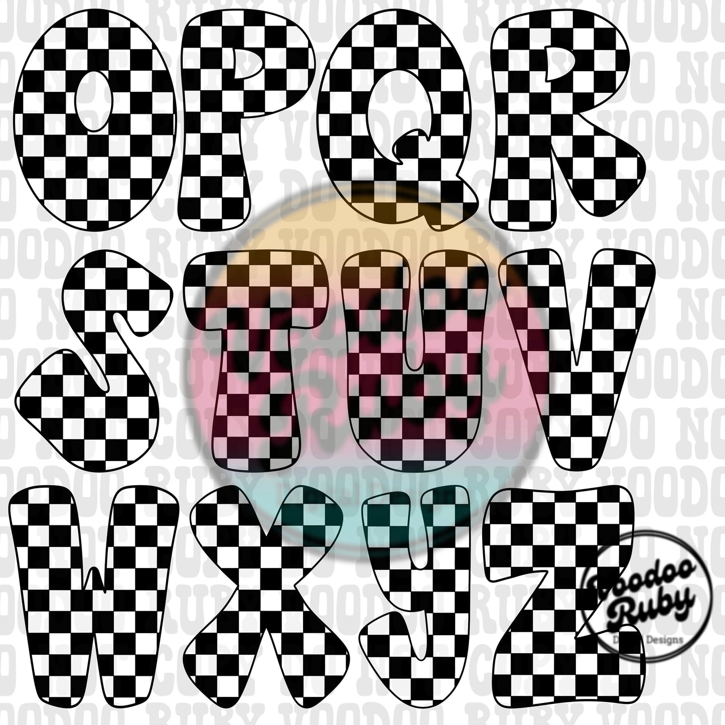 Black White Retro Checkered Alphabet Bundle Sublimation Hand Drawn Digital Download Hand Drawn Alpha PNG Sublimation Blanks DTF Printable