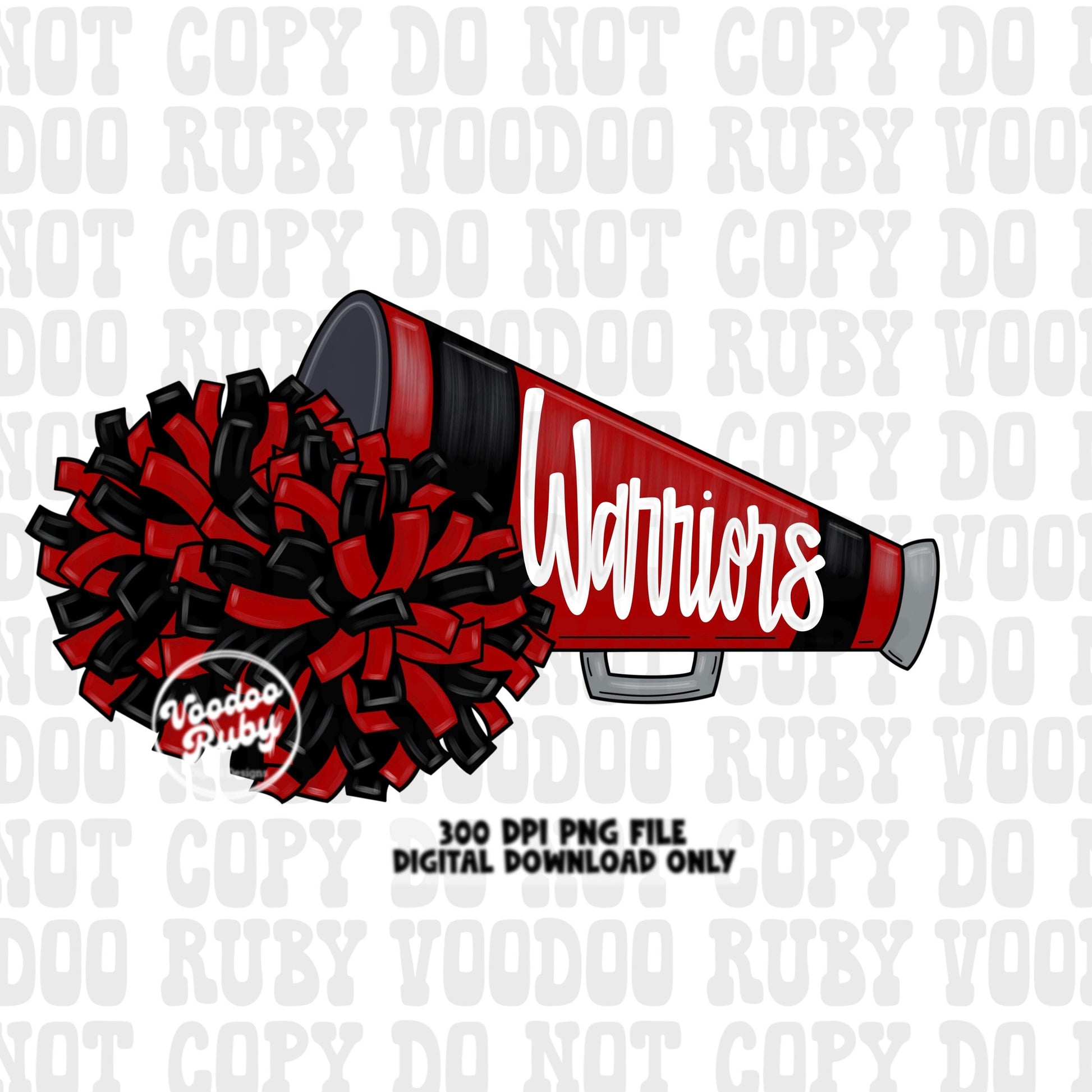 Warriors Cheer PNG Design Sublimation Hand Drawn Digital Download Warriors Football PNG Cheerleader Red Black Cheer Dtf Printable Megaphone
