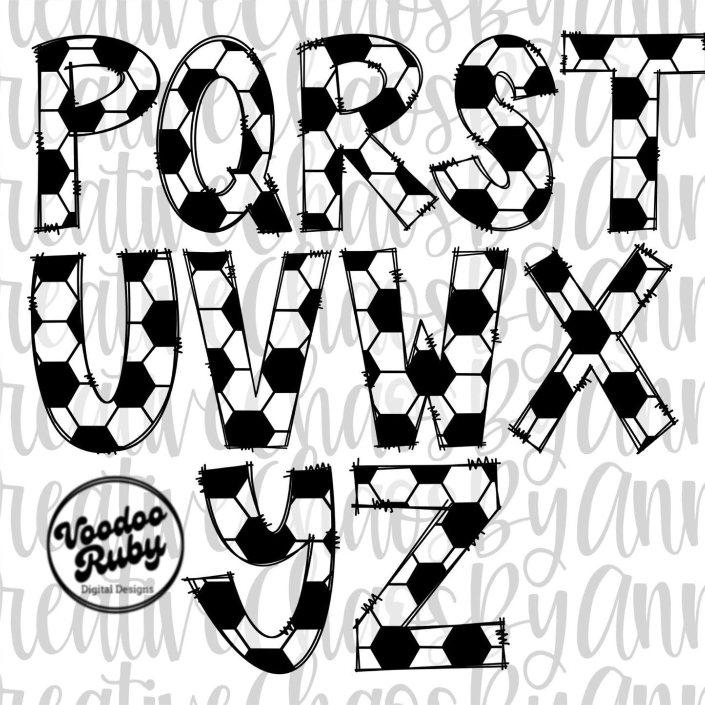 Soccer Doodle Alphabet PNG: Hand-Drawn Letters (Digital Download