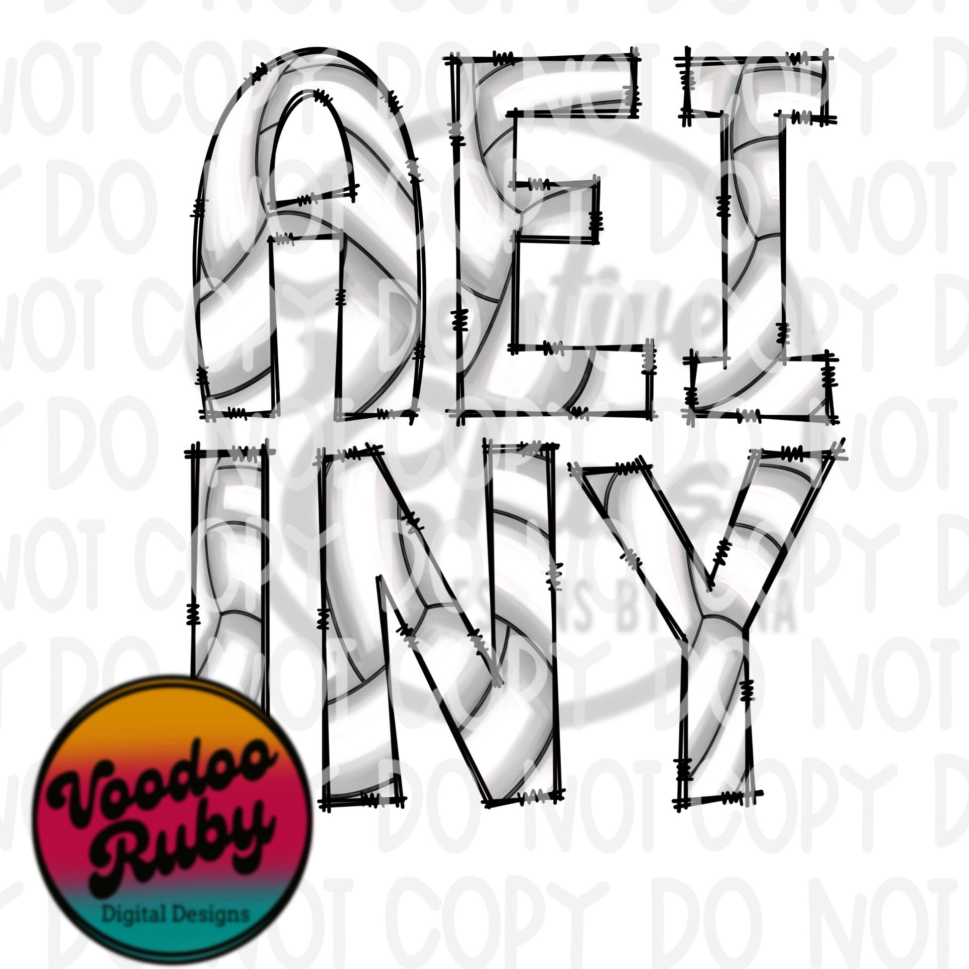 Volleyball Doodle Alphabet PNG Bundle: Hand Drawn Letters (Digital Download