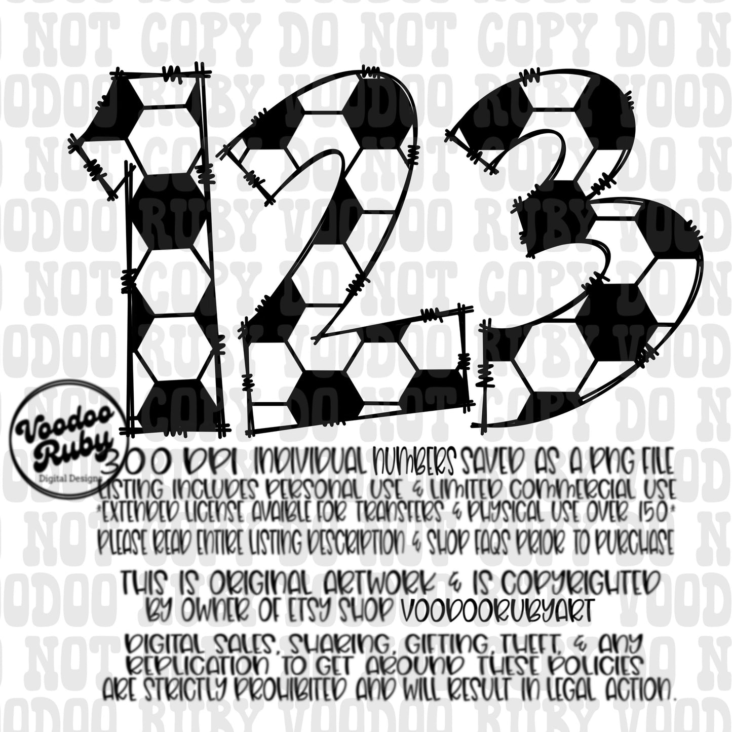 Soccer Doodle Numbers PNG Bundle: Hand-Drawn Clip Art (Digital Download