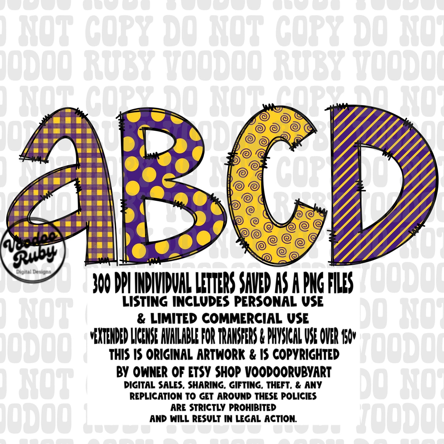 Purple Gold Doodle Letters PNG Doodle Letters Hand Drawn Digital Download Alpha Pack DTF Printable Sublimation Doodle Alphabet PNG