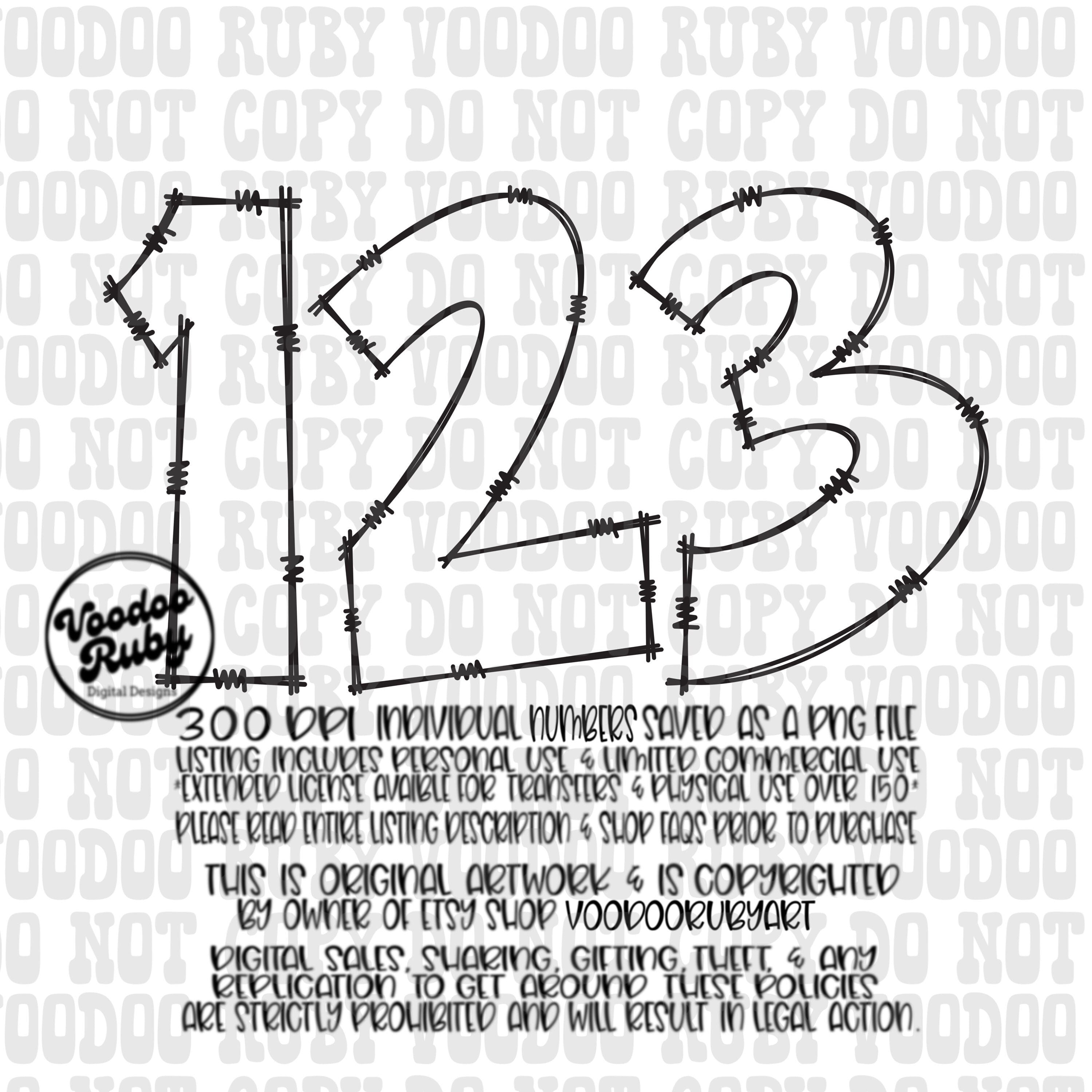 Doodle Numbers PNG Bundle: Hand-Drawn Digital Download – Voodoo Ruby Art