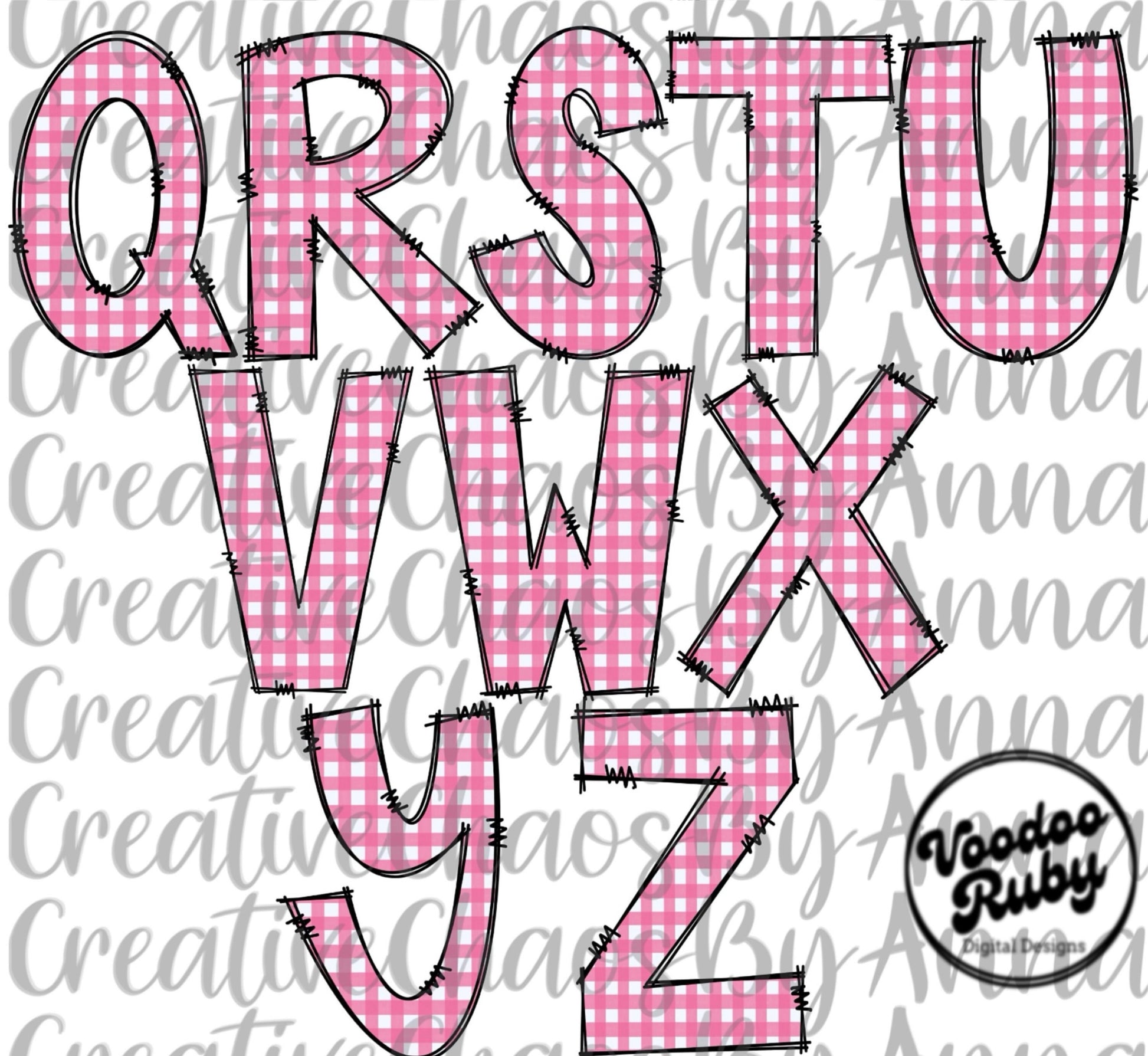 Pink Coquette Doodle Letters Alphabet Bundle PNG Sublimation Pink Gingham PNG Hand Drawn Alphabet Alpha Pack Digital Download DTF Printable