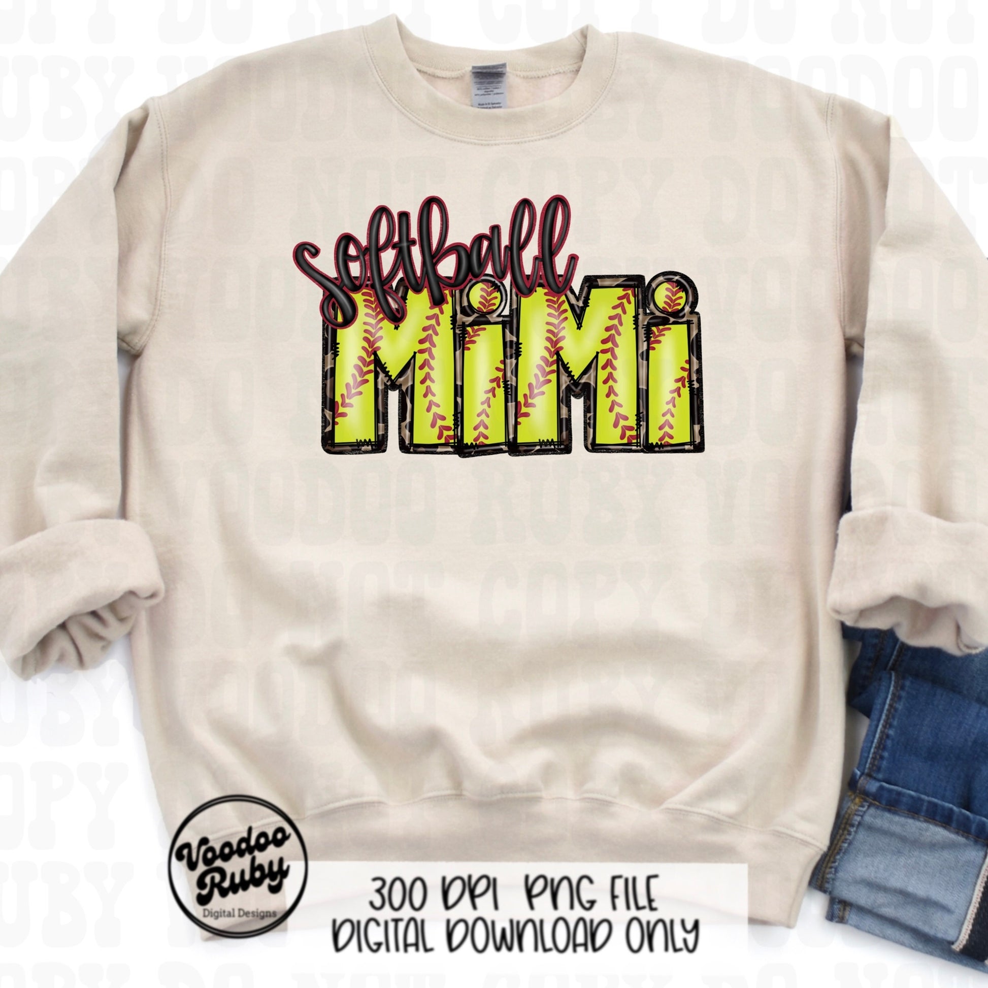 Softball Mimi PNG Design: Hand-Drawn Sublimation Art (Digital Download)