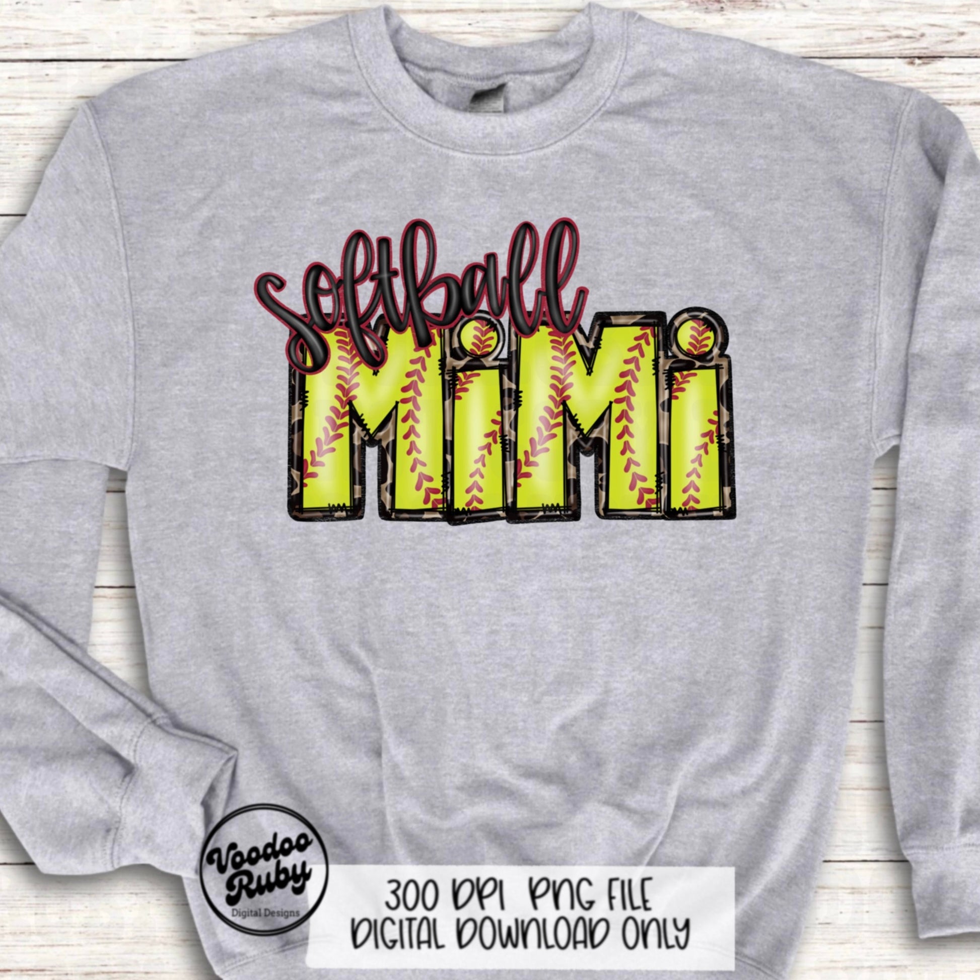 Softball Mimi PNG Design: Hand-Drawn Sublimation Art (Digital Download)