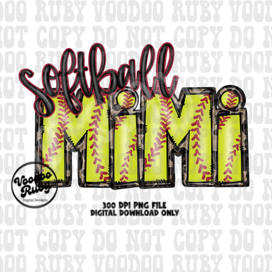 Softball Mimi PNG Design Softball Sublimation Hand Drawn Digital Download Softball PNG Softball mimi png DTF Printable Clip Art