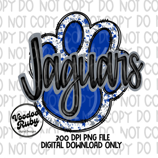 Jaguars PNG Design Sublimation Hand Drawn Digital Download Paw Print Clip Art Blue Silver Jaguars DTF Printable