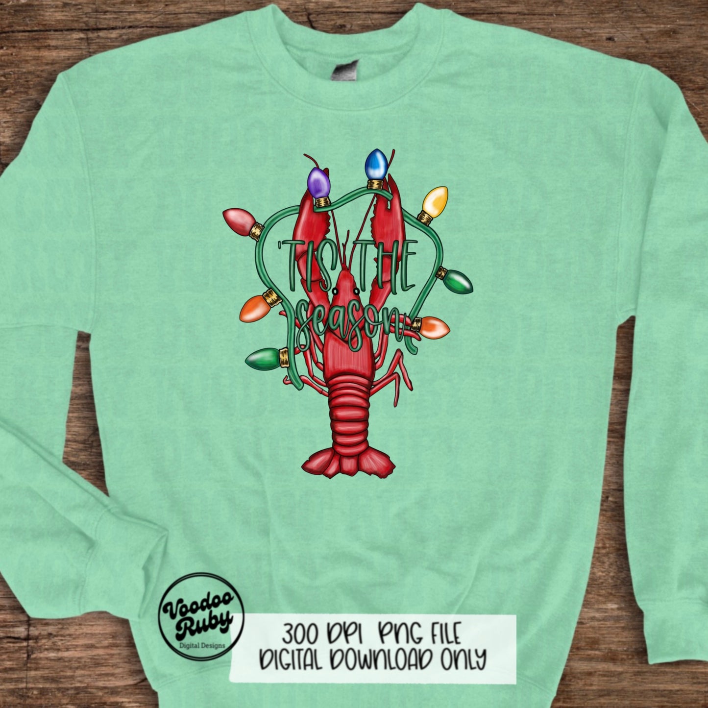 Christmas Crawfish PNG Design Merry Christmas png Hand Drawn Digital Download Tis The Season PNG Christmas Lights Cajun Christmas DTF