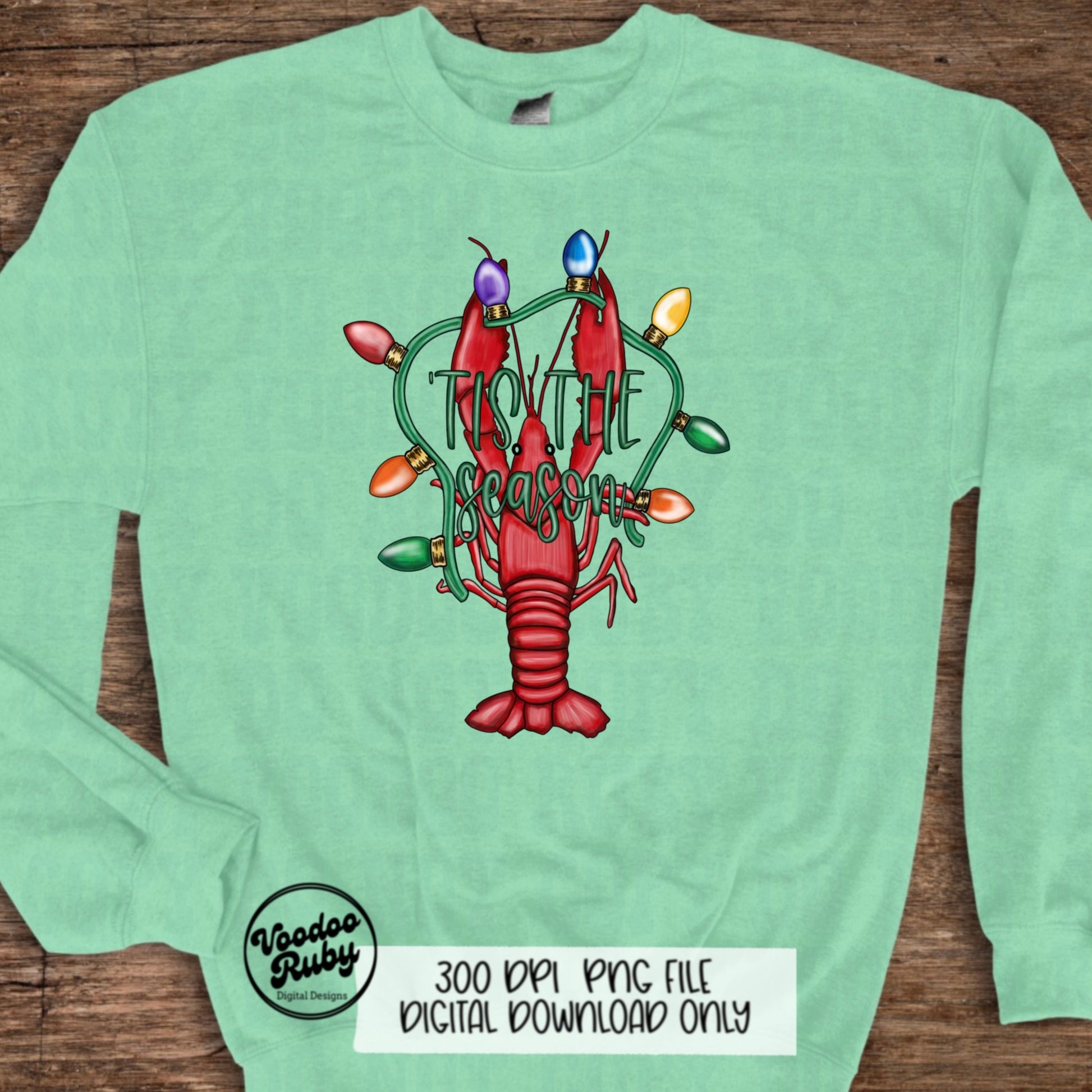 Christmas Crawfish PNG Design Merry Christmas png Hand Drawn Digital Download Tis The Season PNG Christmas Lights Cajun Christmas DTF