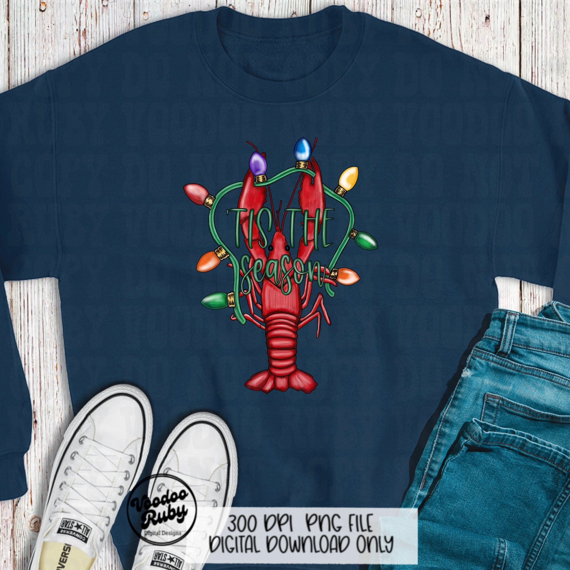 Christmas Crawfish PNG Design Merry Christmas png Hand Drawn Digital Download Tis The Season PNG Christmas Lights Cajun Christmas DTF