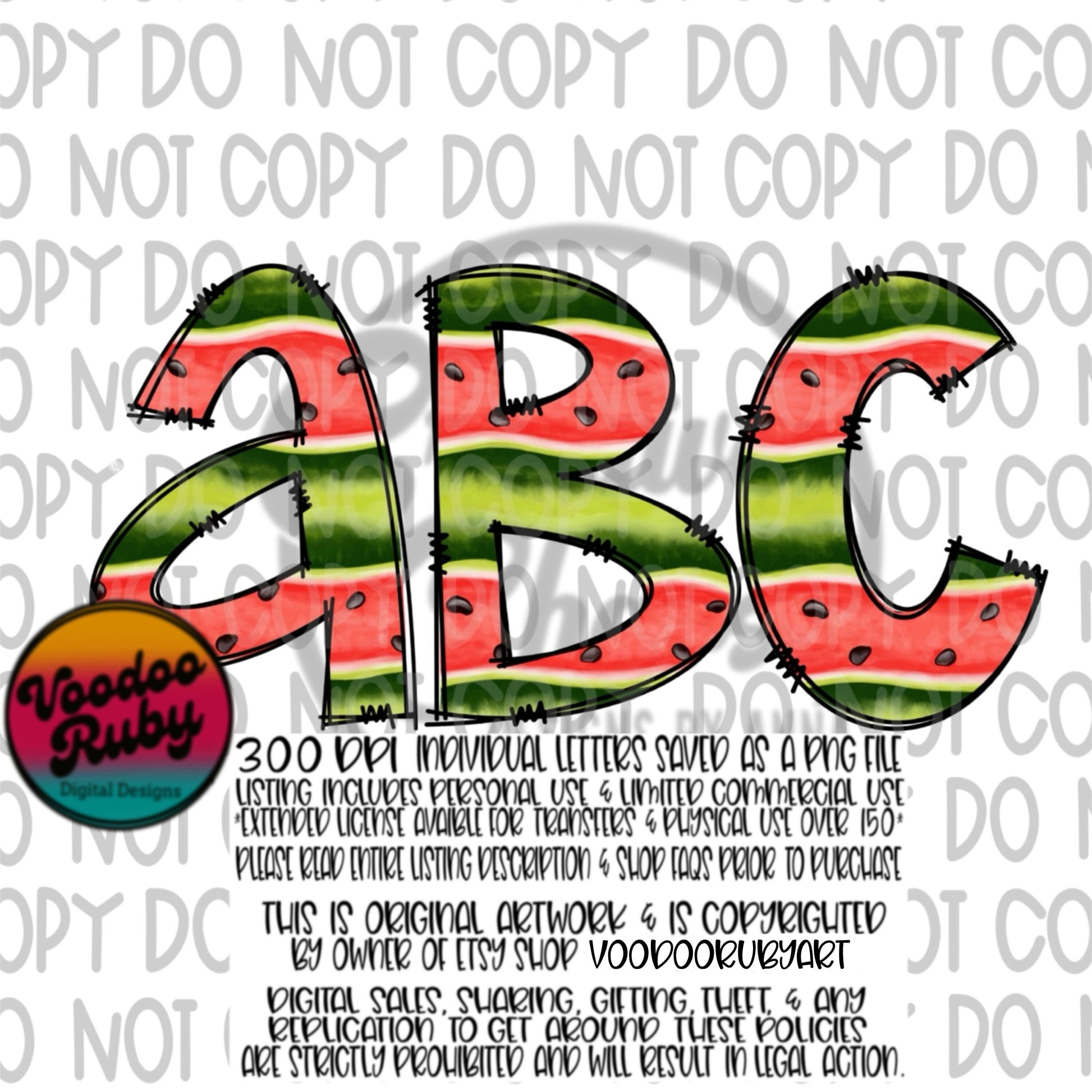 Watermelon Doodle Alphabet PNG: Summer Letter Bundle (Digital Download