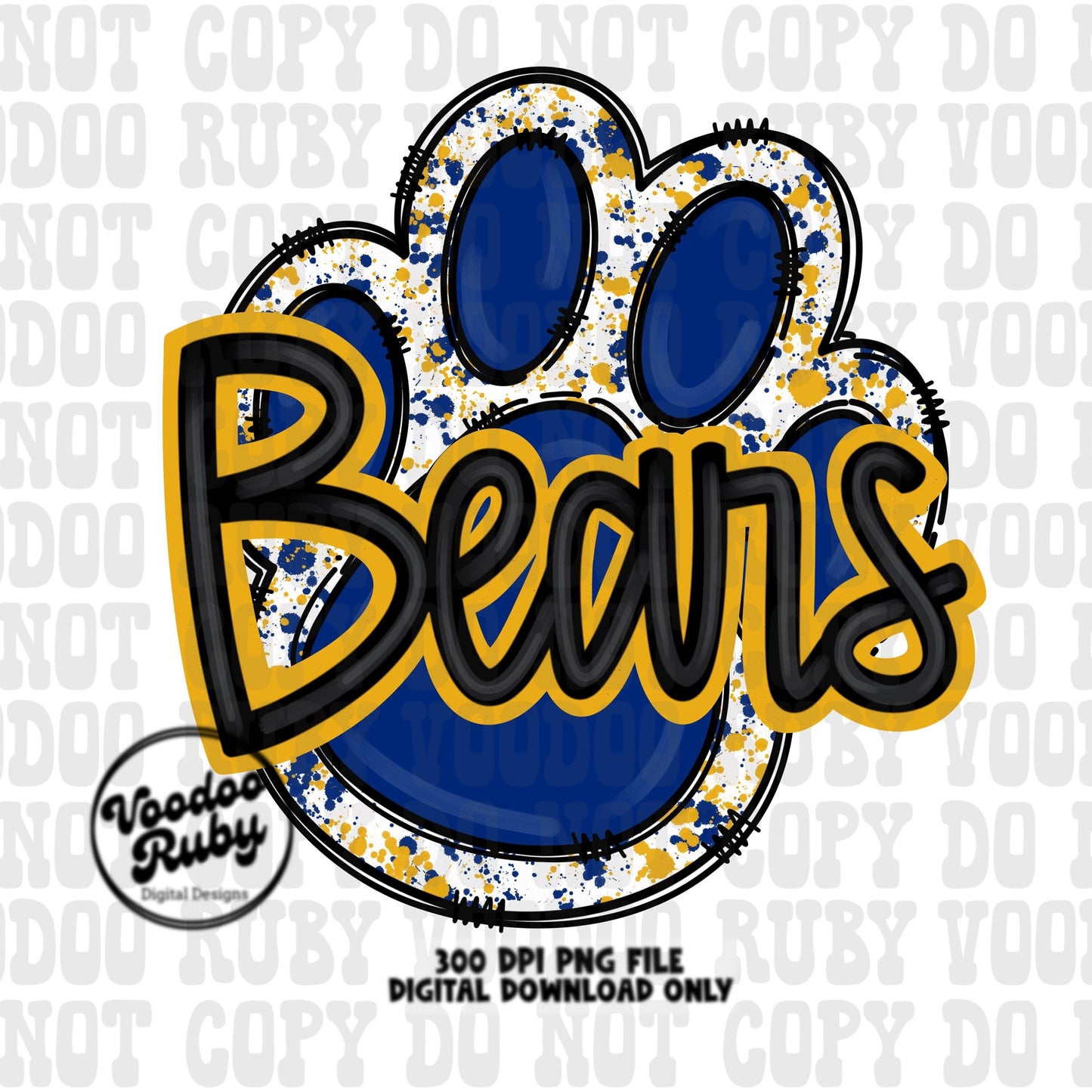 Bears PNG Design Sublimation Hand Drawn Digital Download Football png Blue Yellow Gold Paw png Bears Football DTF Printable Clip Art