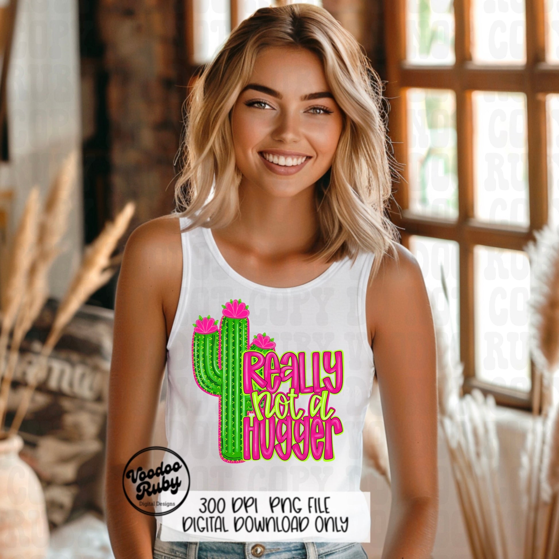 Cactus PNG Design Sublimation Western Not A Hugger Summer PNG Hand Drawn Digital Download Funny Introvert PNG Summer Western dtf Printable