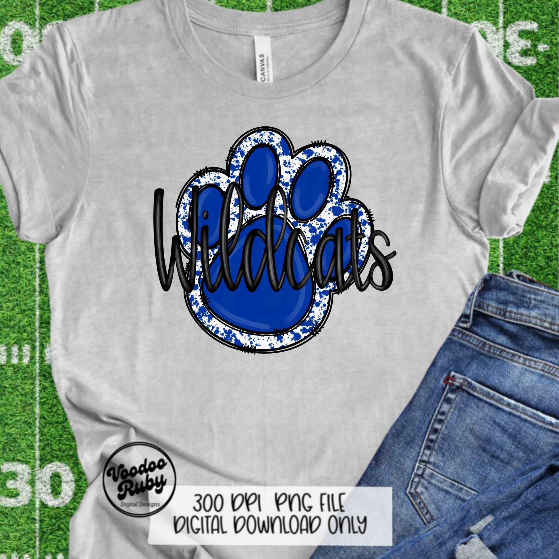 Wildcats PNG Design Sublimation Hand Drawn Digital Download Football PNG Blue White Wildcats png Mascot DTF Printable Clip Art