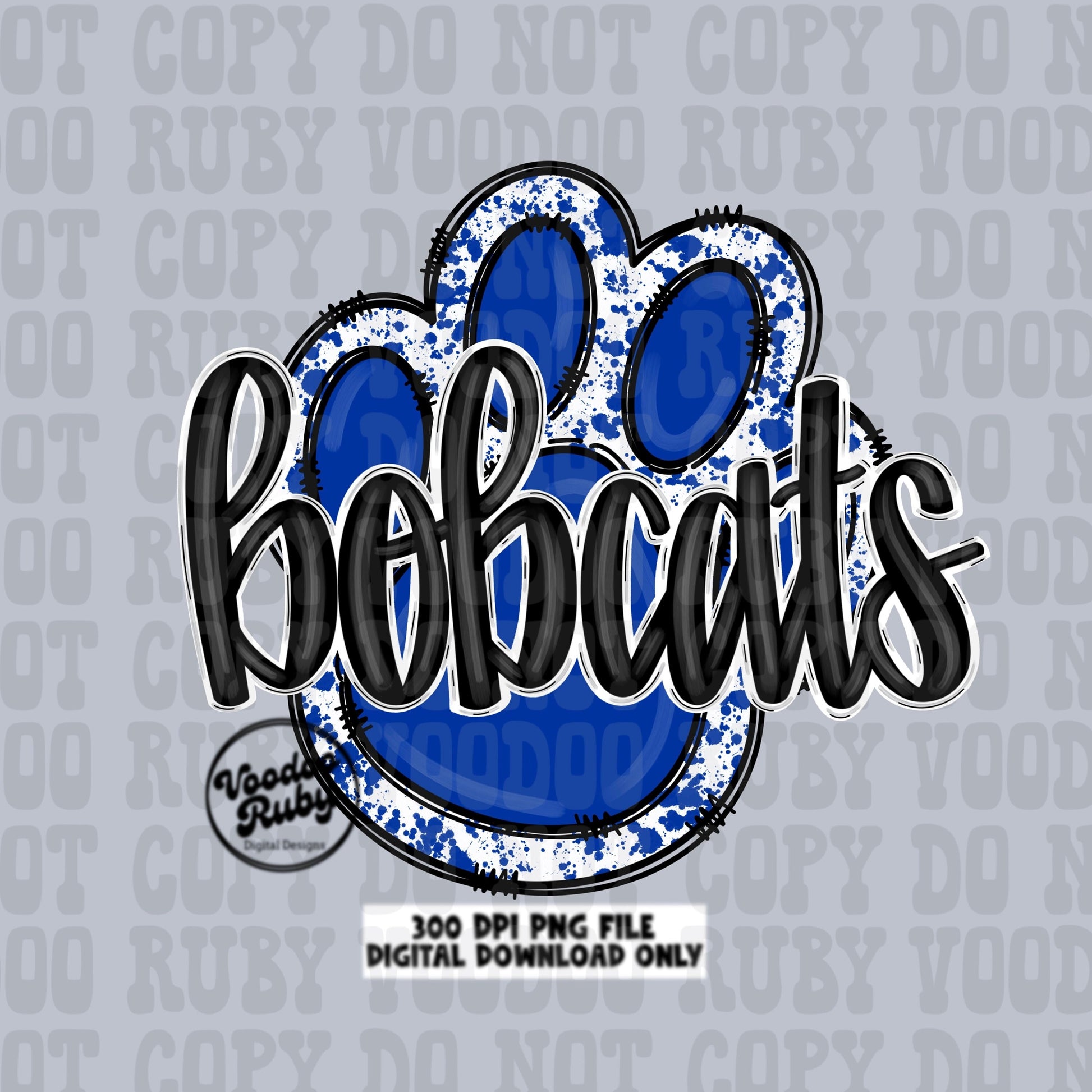 Bobcats Paw Print PNG Design Sublimation Hand Drawn Digital Download Football PNG Blue Paw Bobcats DTF Printable